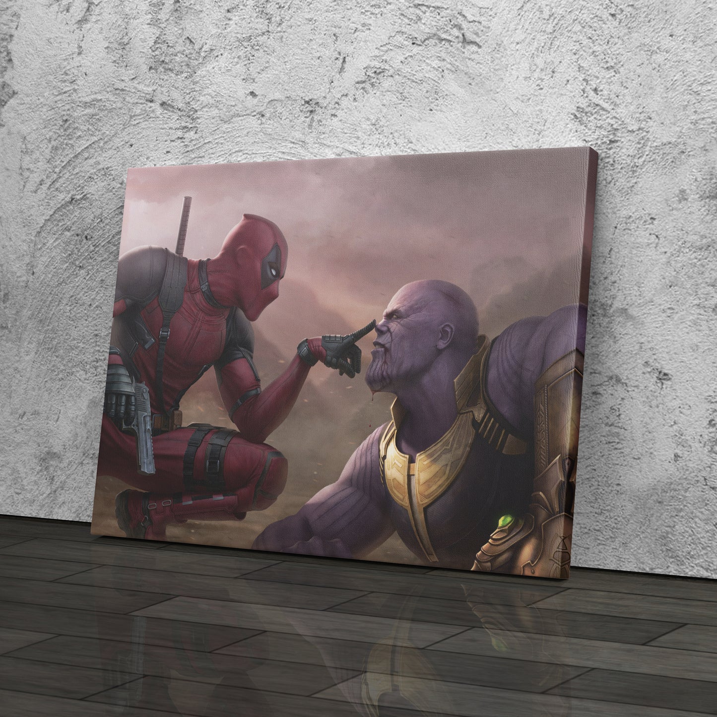 Funny Deadpool & Angry Thanos - Marvel Comics Canvas Wall Art Decor