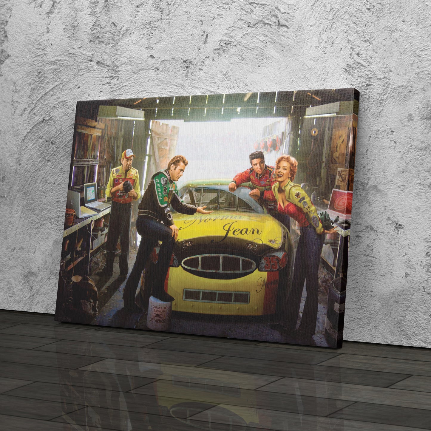 Marilyn Monroe, Elvis Presley & James Dean - Racing Car Canvas Wall Art Decor