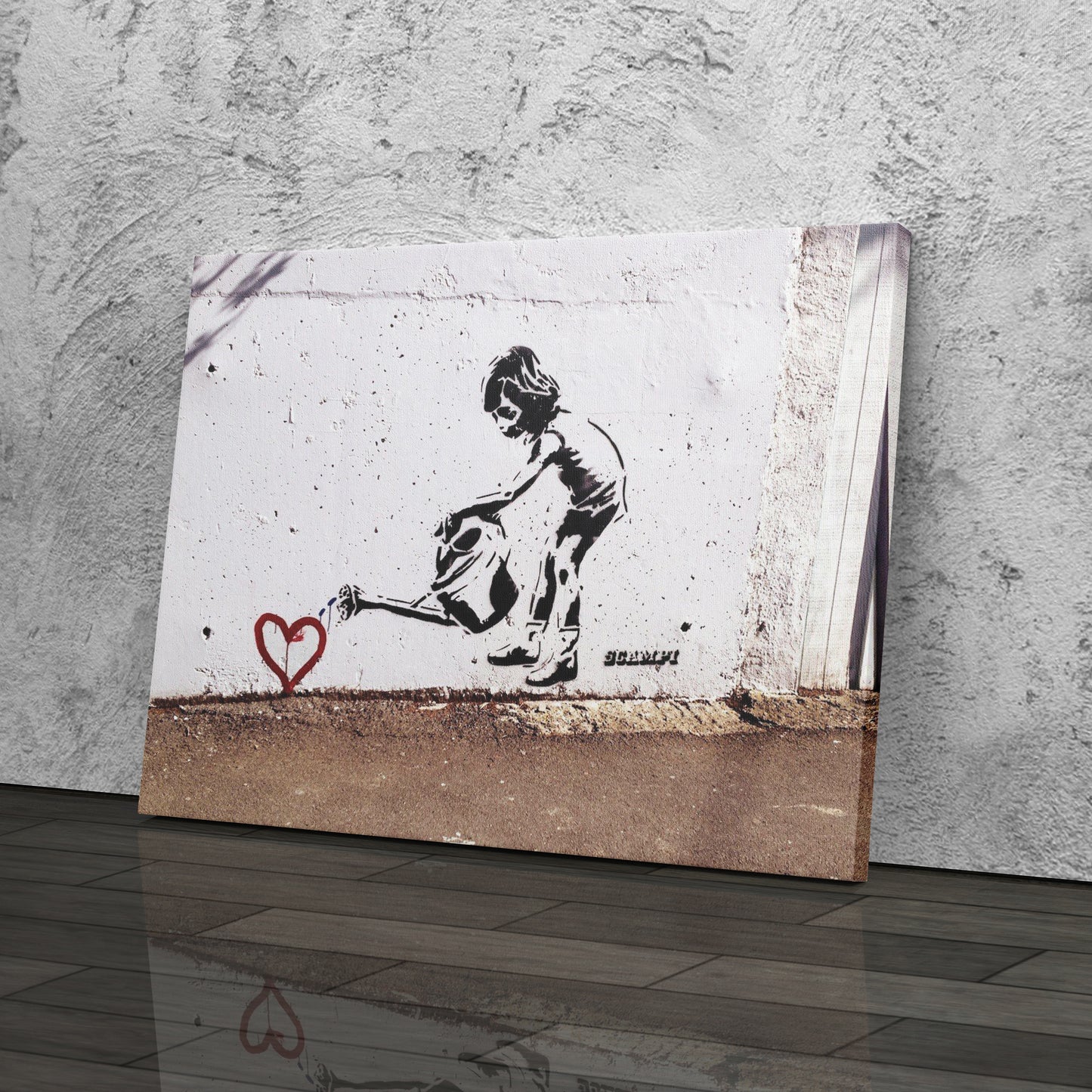 Banksy 'Children Water to Love Heart' Canvas Print - Framed Wall Art