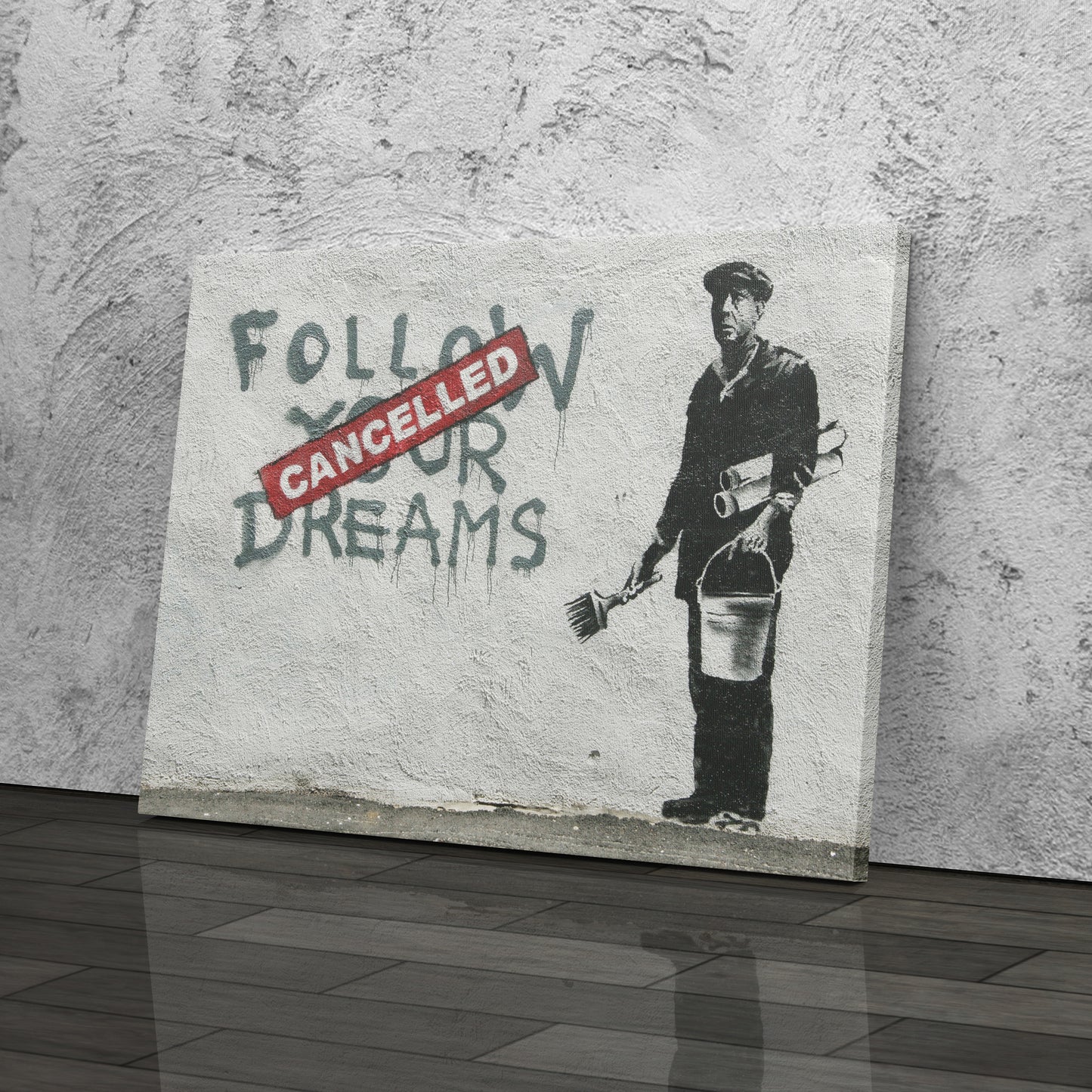 Banksy 'Follow Your Dreams Cancelled' Canvas Print - Framed Wall Art