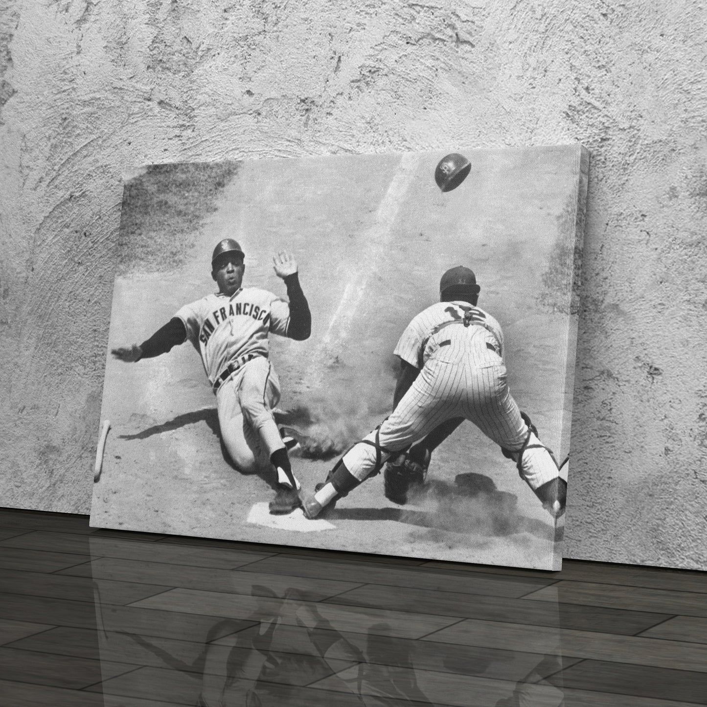 Willie Mays Sliding into Home Plate Canvas Art - MLB Baseball Wall Decor