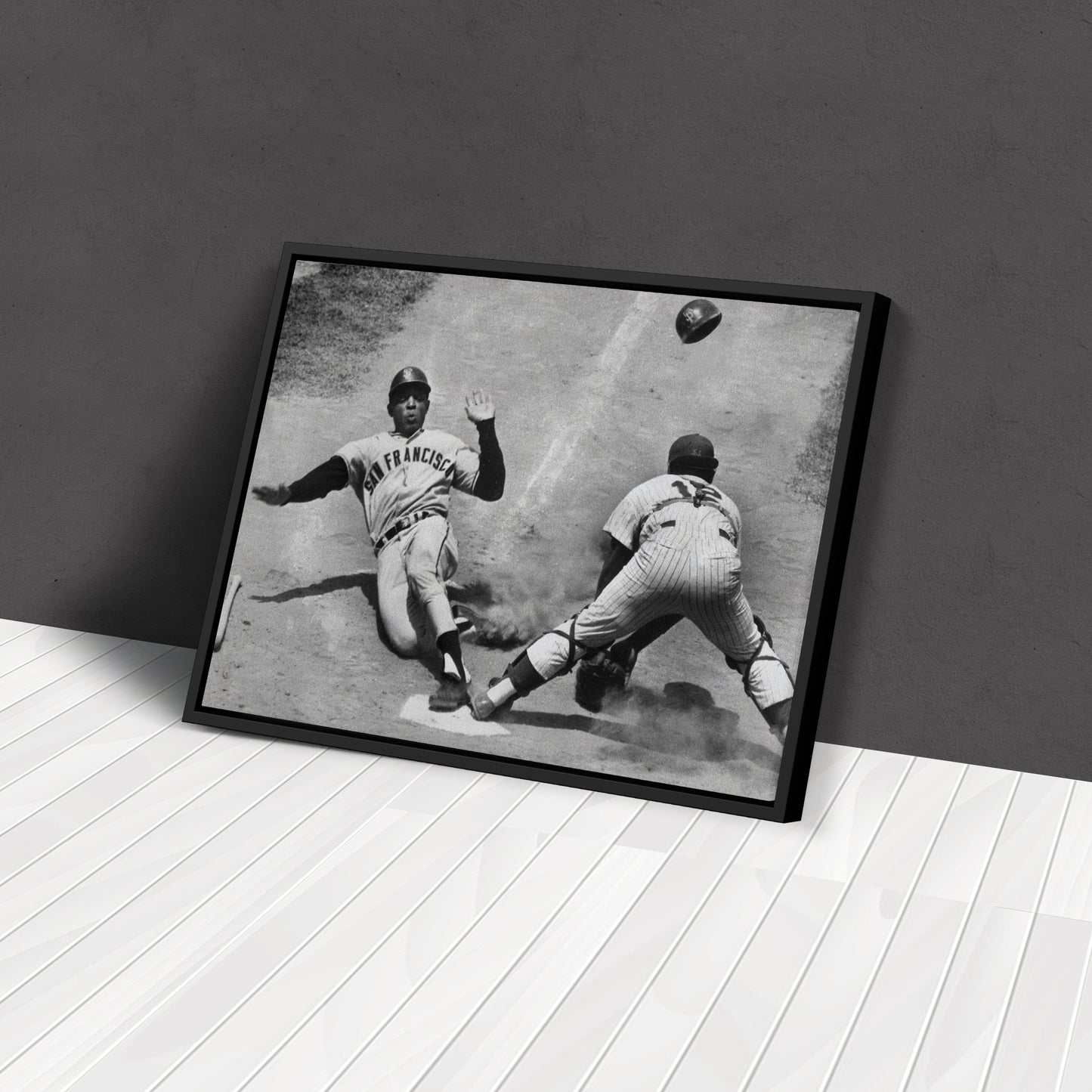 Willie Mays Sliding into Home Plate Canvas Art - MLB Baseball Wall Decor