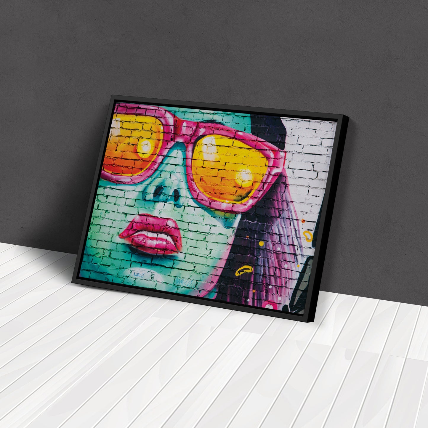 Banksy 'Cool Girl on Wall' Canvas Print - Framed Street Art