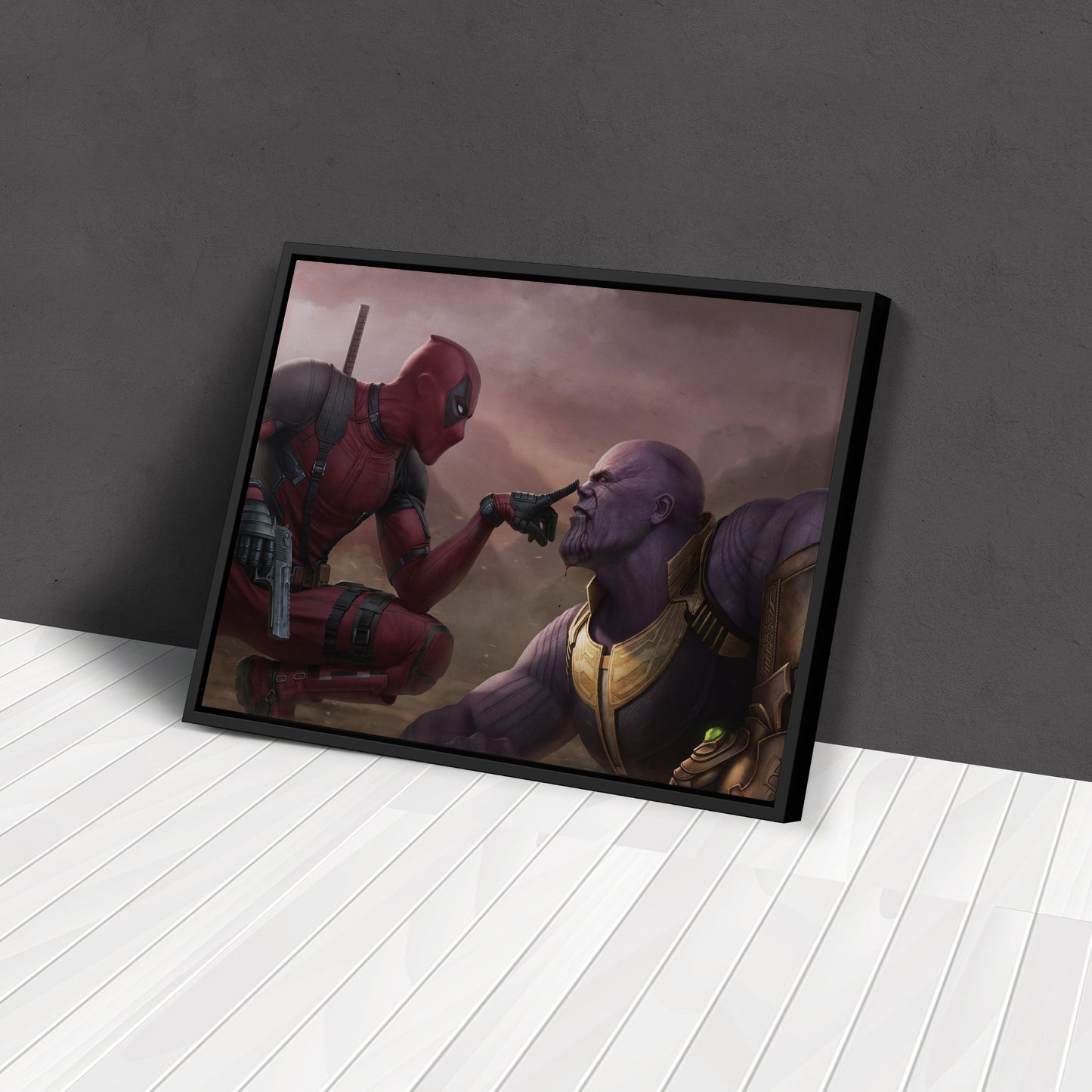 Funny Deadpool & Angry Thanos - Marvel Comics Canvas Wall Art Decor