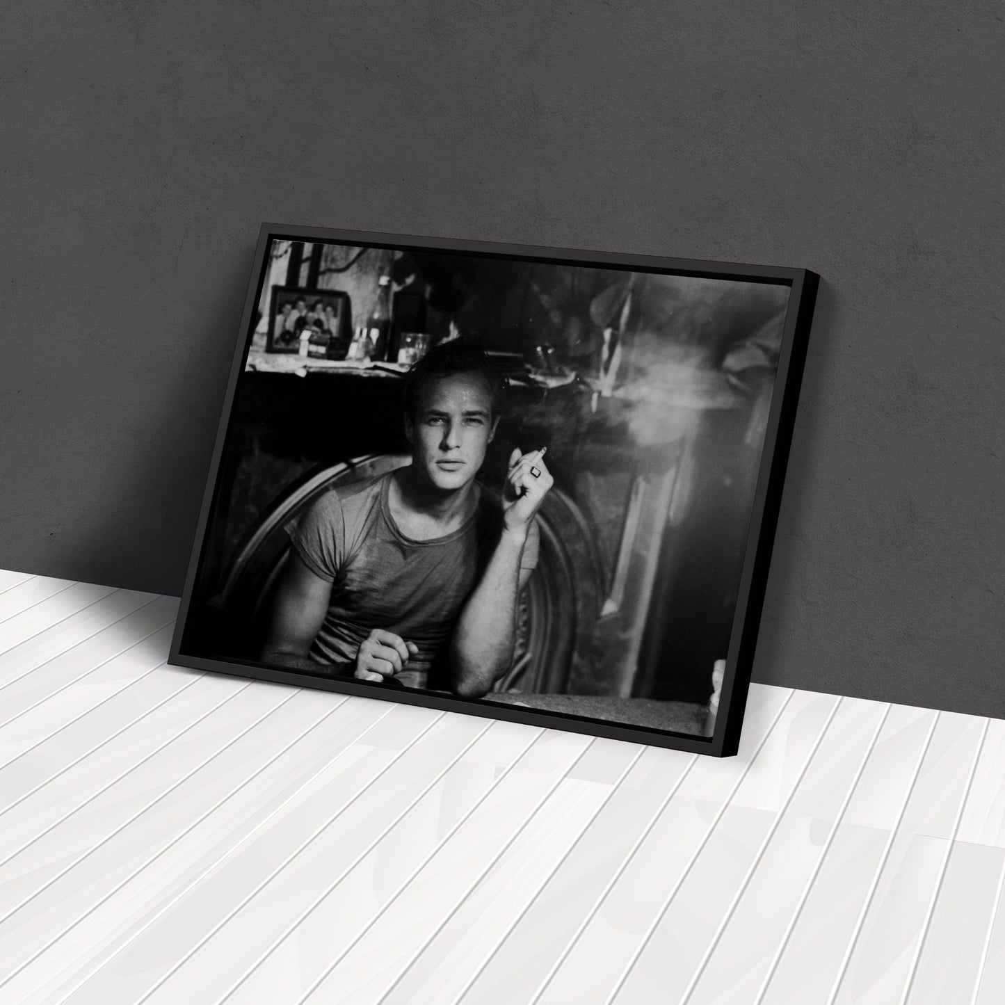 Marlon Brando Smoking Canvas Wall Art – Hollywood Legend Black and White