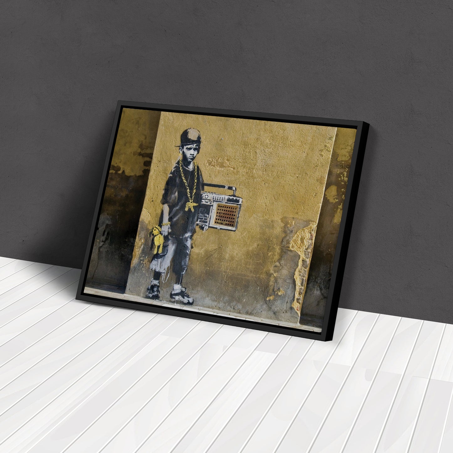 Banksy 'Children with Stereo' Canvas Print - Framed Wall