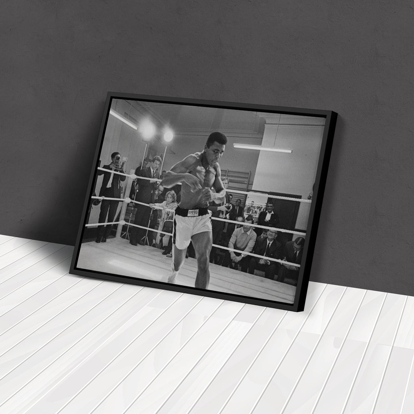 Muhammad Ali Training Canvas Art – Boxing Champion Black and White Decor