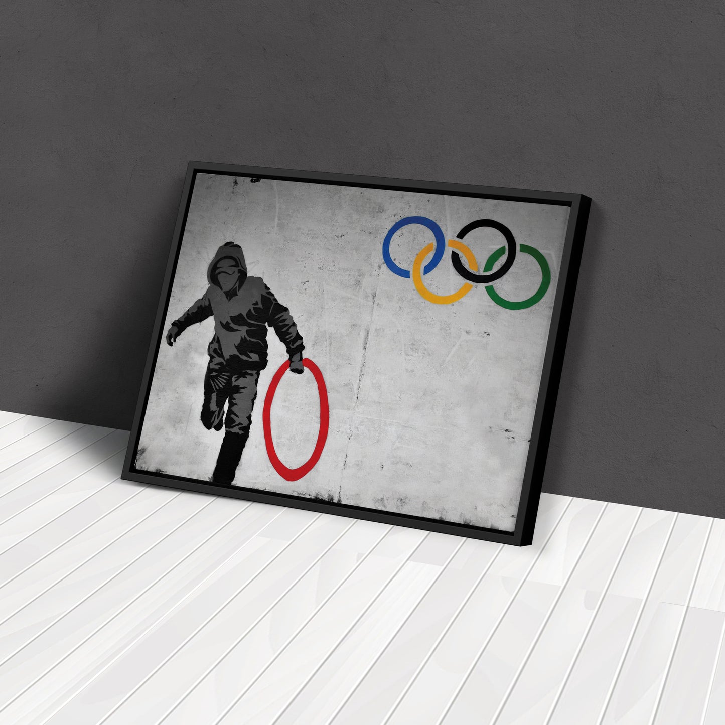 Banksy 'Olympic Ring' Canvas Print - Framed Wall Art