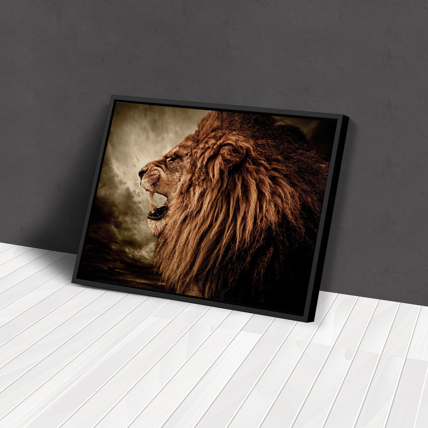 Roaring Lion Against Stormy Sky - Canvas Wall Art Decor