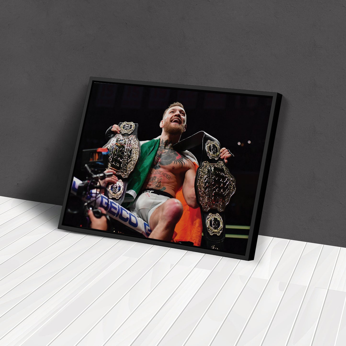 Conor McGregor Celebrating with Belts Canvas Wall Art Decor - UFC Victory Poster