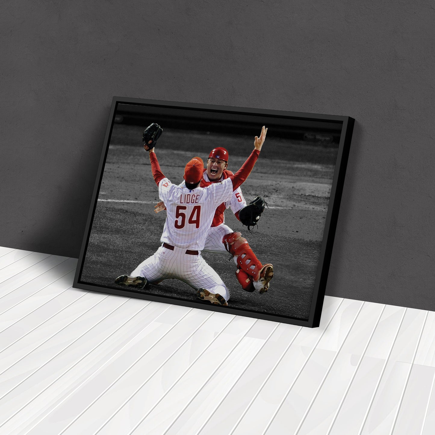 Brad Lidge & Carlos Ruiz Celebrate World Series Victory Canvas Wall Art Decor - MLB Sports Poster