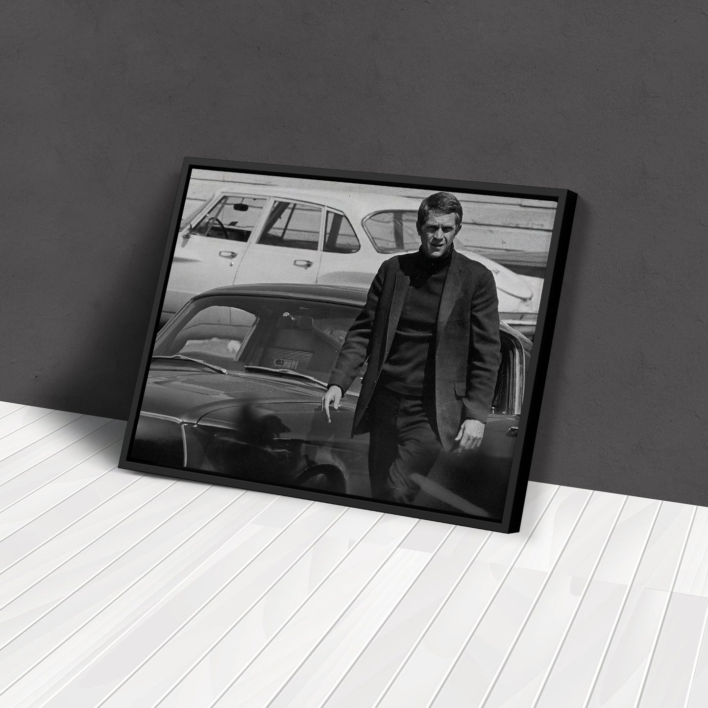 Steve McQueen Hollywood Icon Canvas Wall Art – Black and White Decor