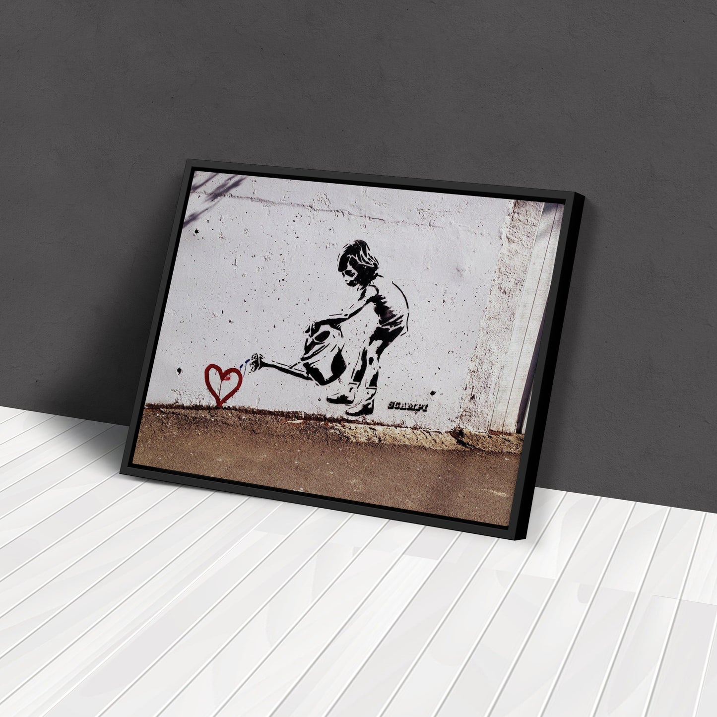 Banksy 'Children Water to Love Heart' Canvas Print - Framed Wall Art