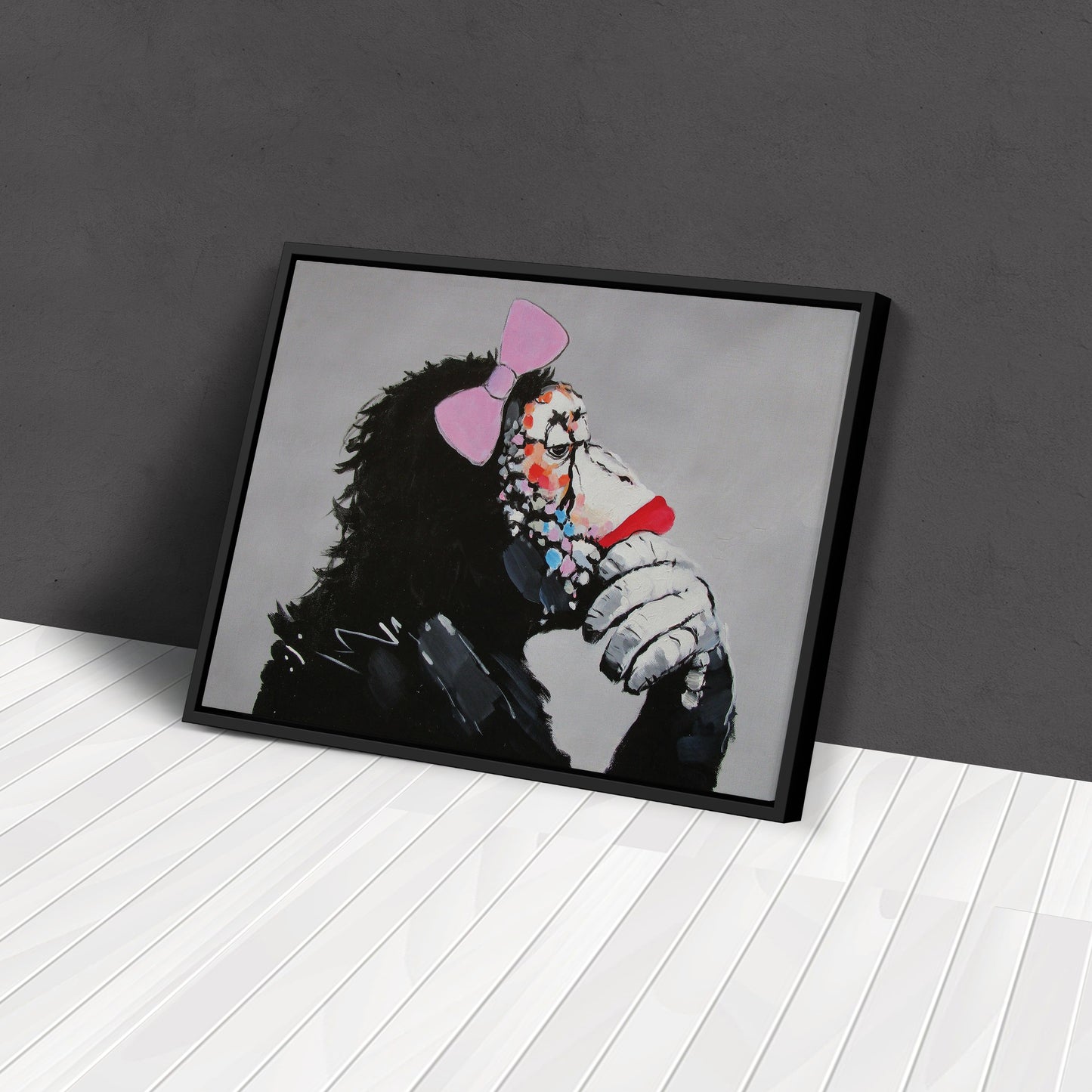 Banksy 'Female Monkey' Canvas Print - Framed Wall Art