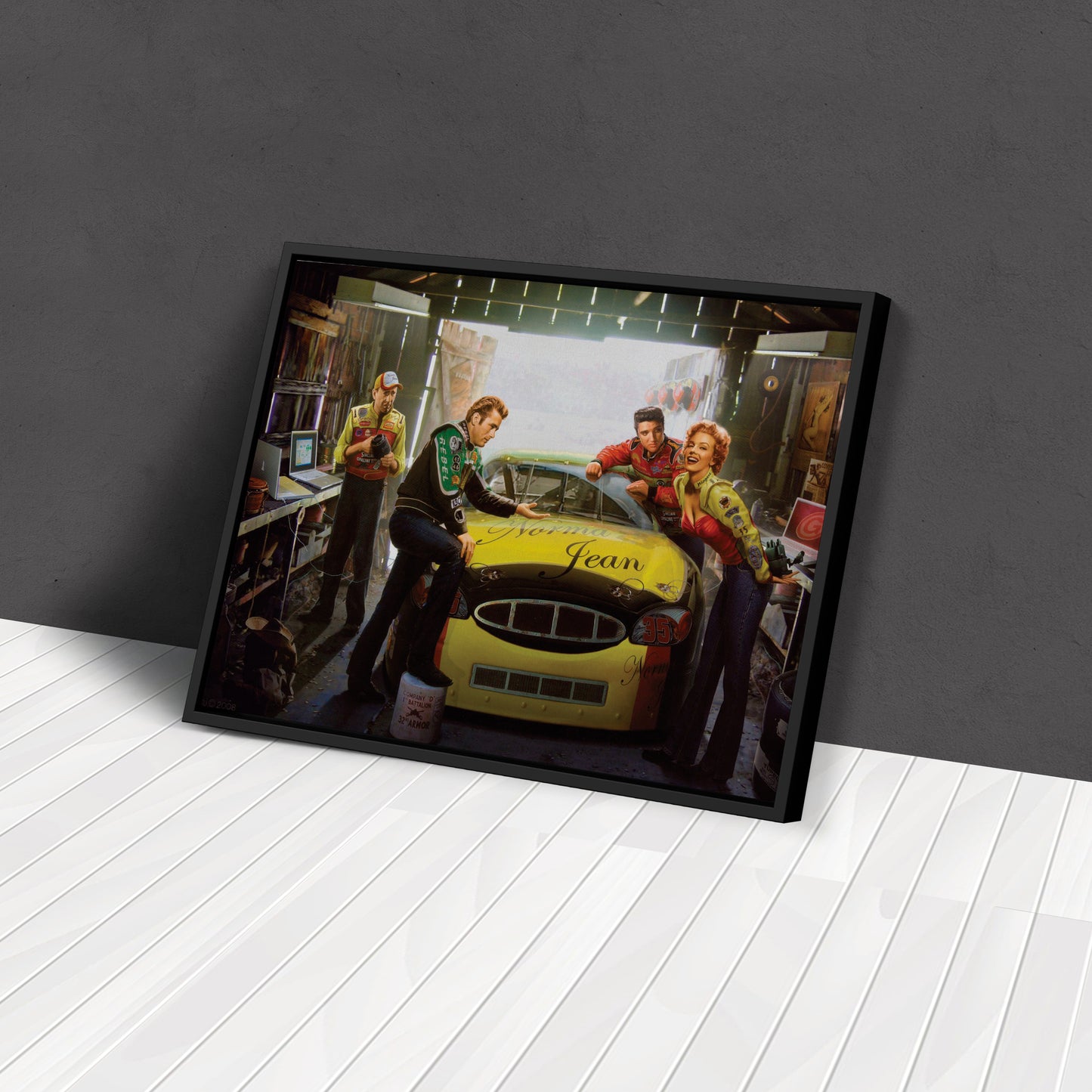 Marilyn Monroe, Elvis Presley & James Dean - Racing Car Canvas Wall Art Decor