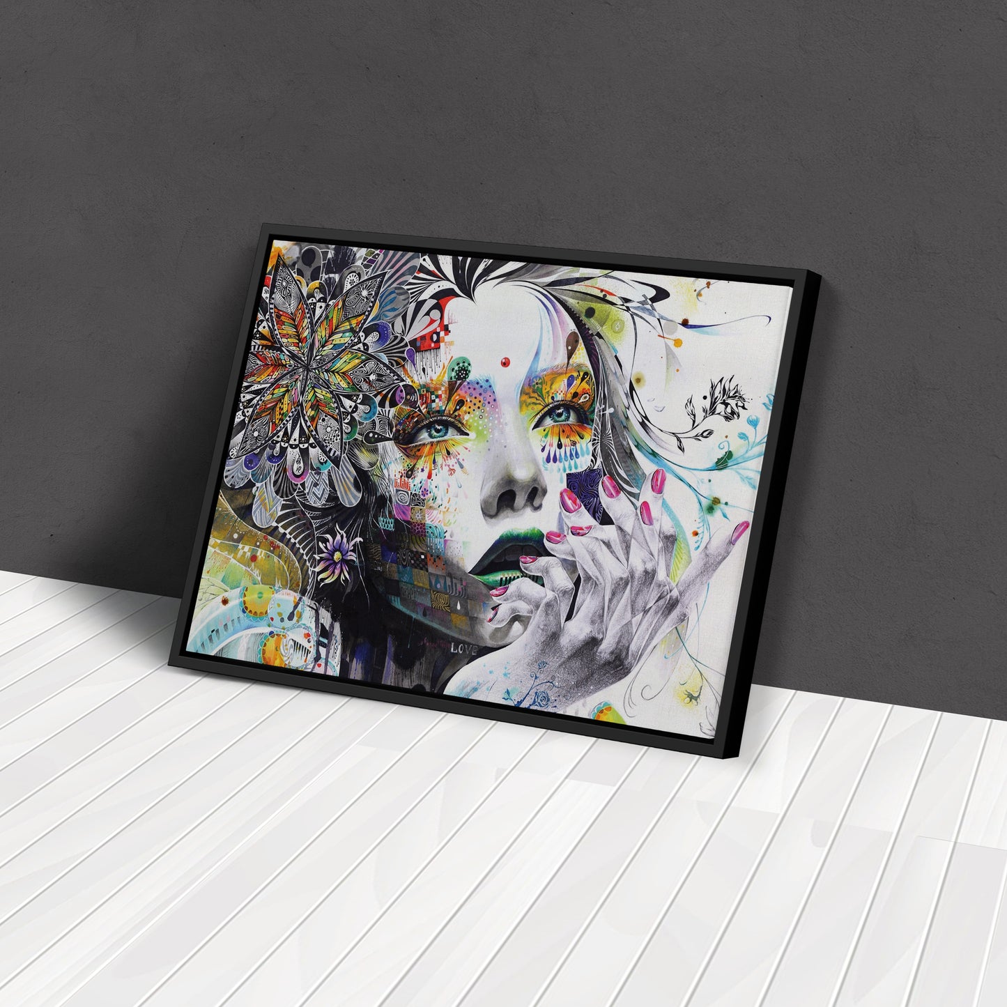 Abstract Painting of Girl with Flowers - Canvas Wall Art Decor