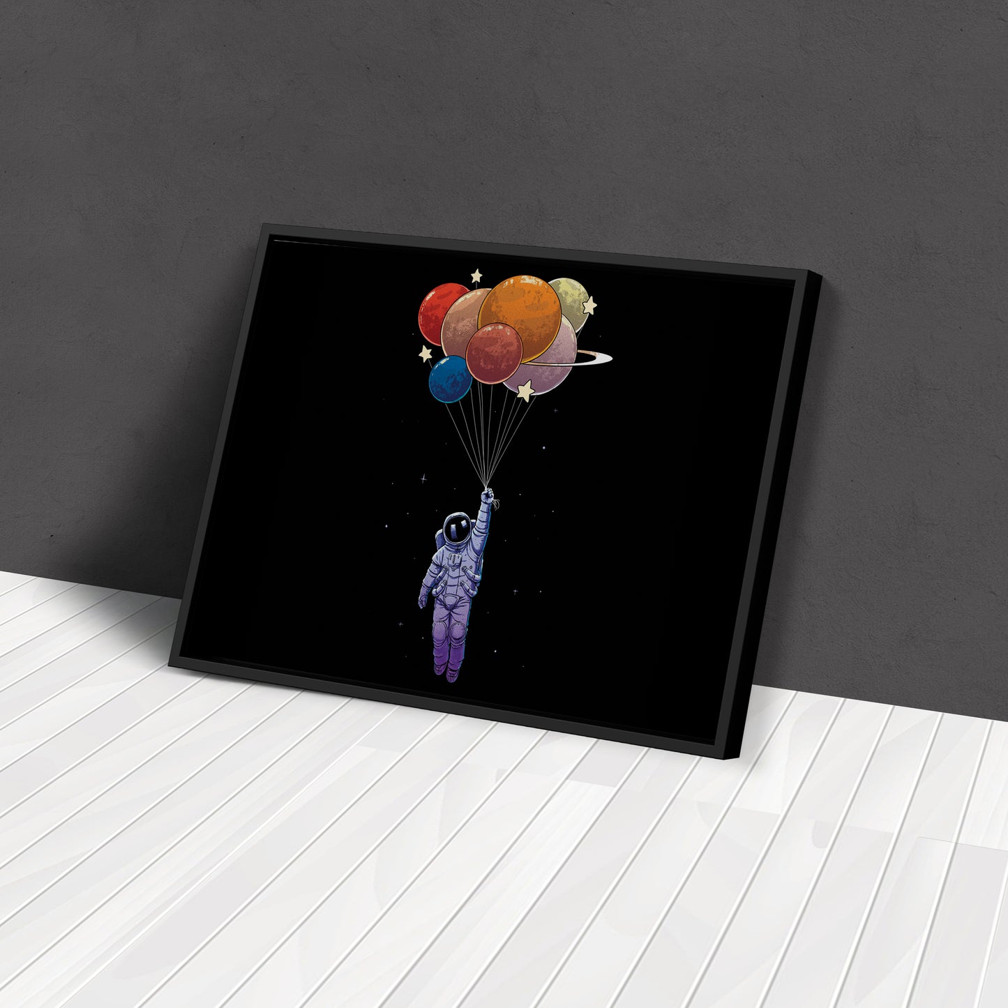 Astronaut Holding Colorful Balloons - Canvas Wall Art Decor