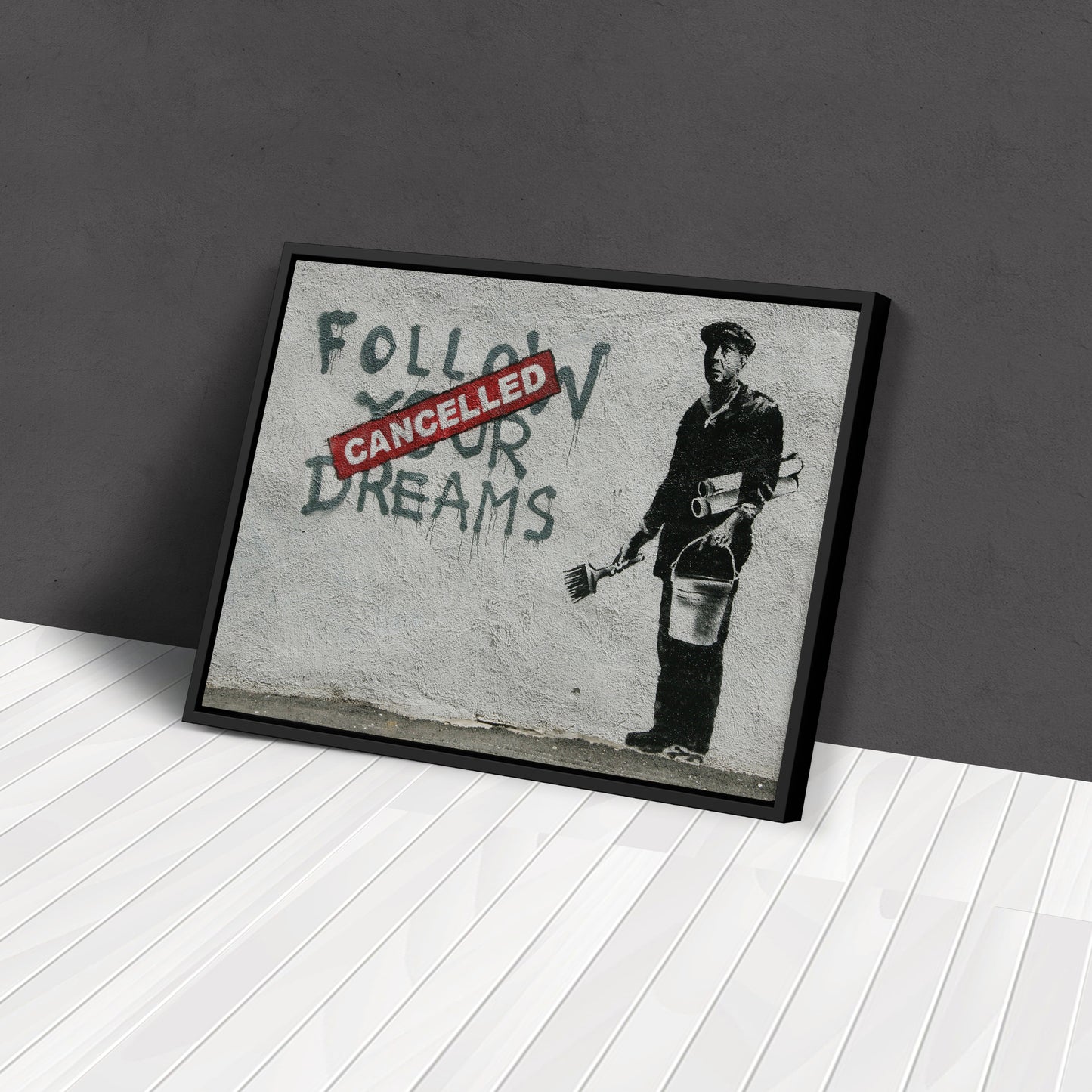 Banksy 'Follow Your Dreams Cancelled' Canvas Print - Framed Wall Art