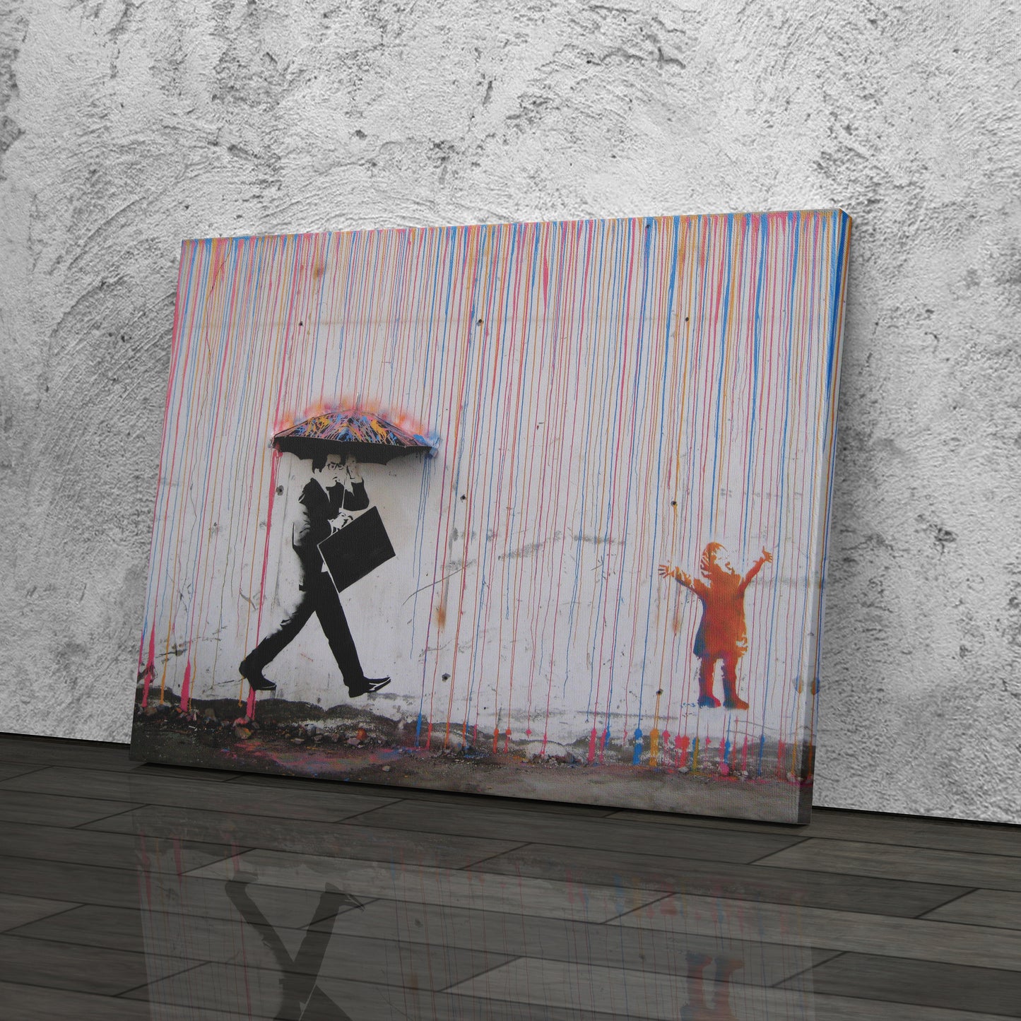 Banksy 'Raining Paint' Minimalist Canvas Print - Framed Wall Art
