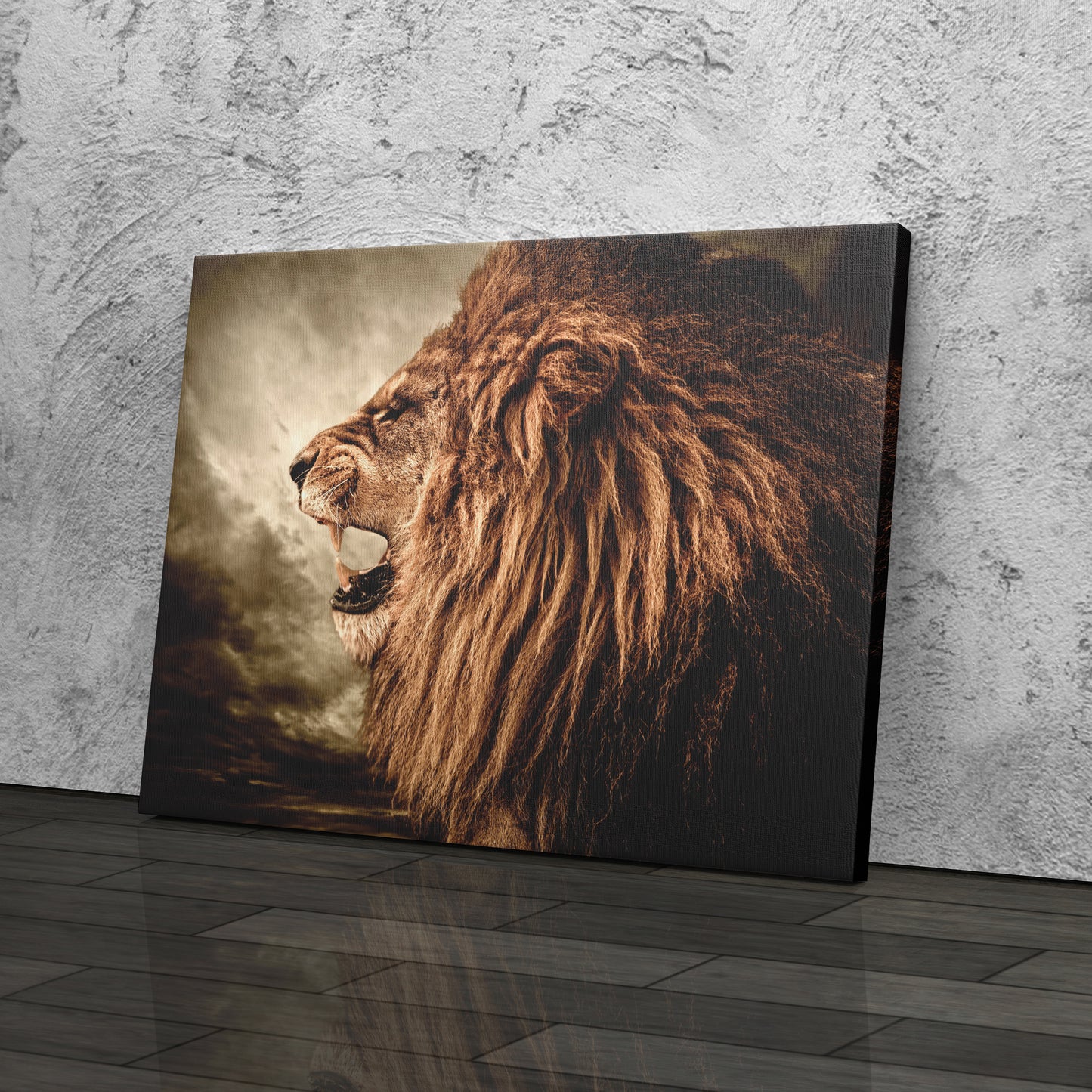 Roaring Lion Against Stormy Sky - Canvas Wall Art Decor
