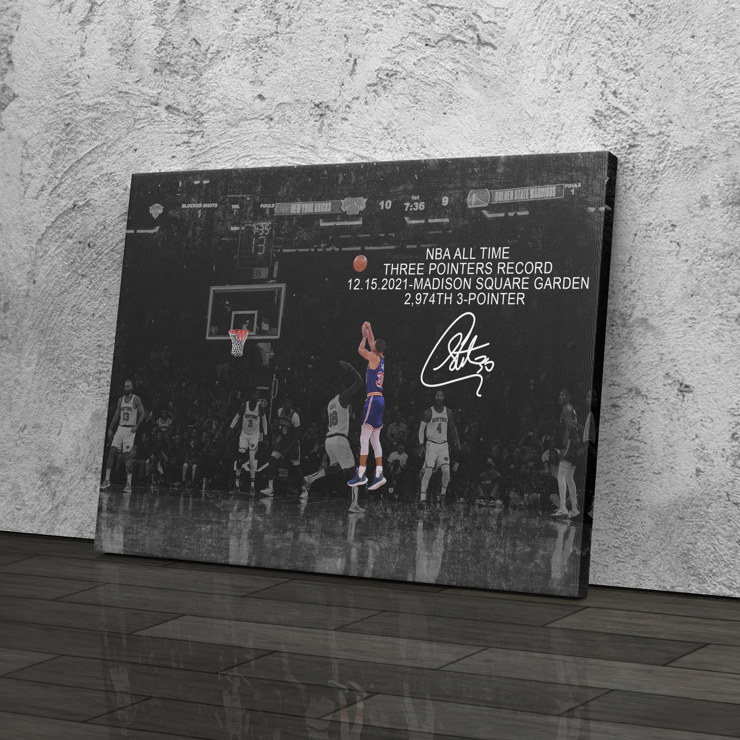 Stephen Curry Record Breaking 3-Pointer Canvas Art - NBA Wall Decor