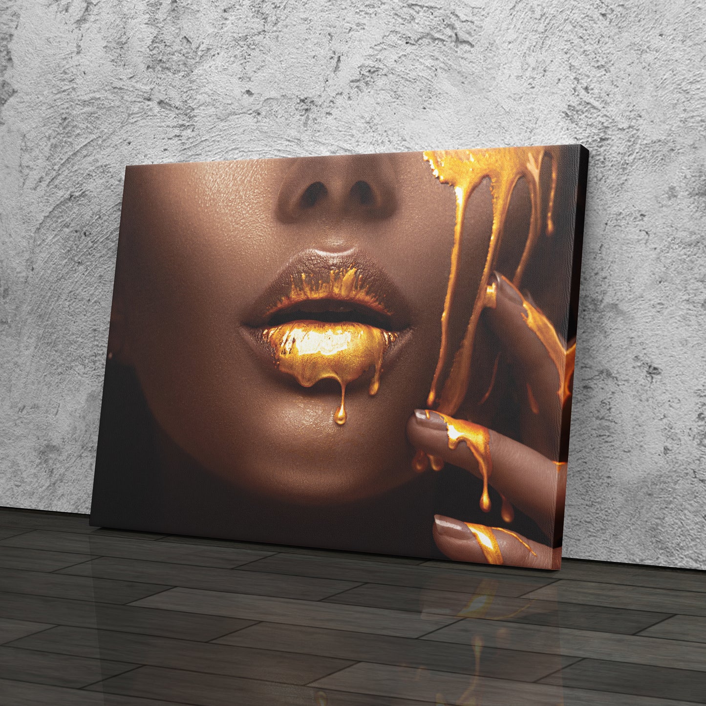 Dripping Gold Lips - Canvas Wall Art Decor