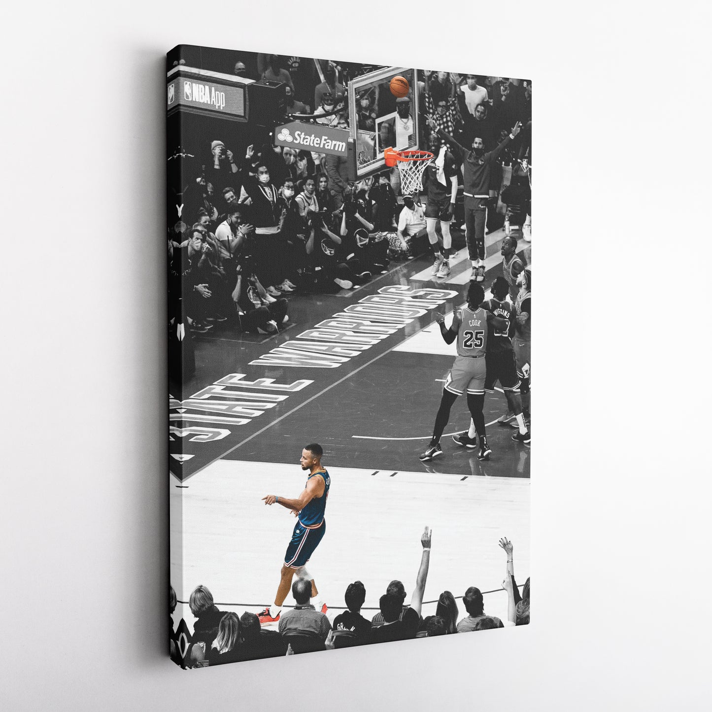 Stephen Curry No-Look Shot Canvas Art - NBA Golden State Warriors Decor