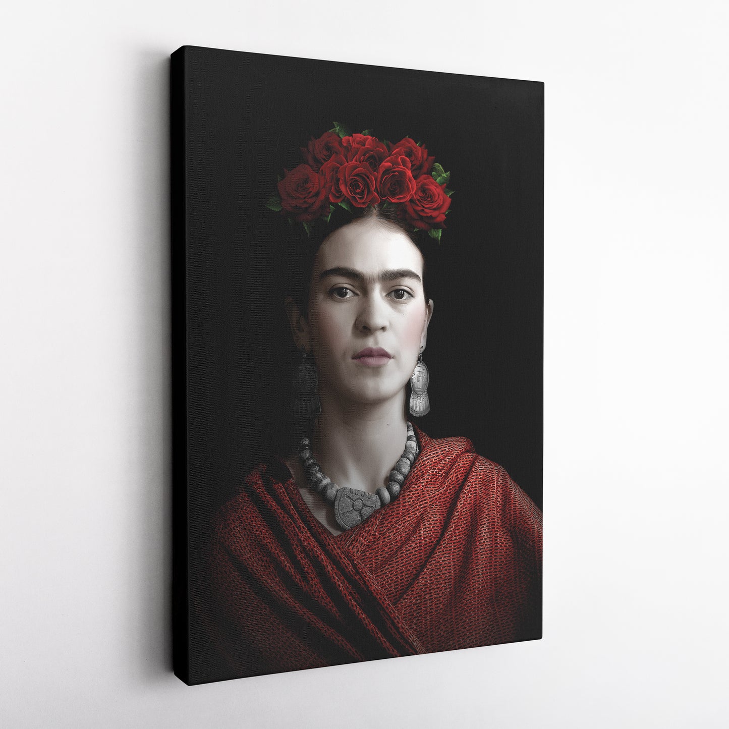 Frida Kahlo Beauty Flower Canvas Wall Art – Artistic Portrait Print