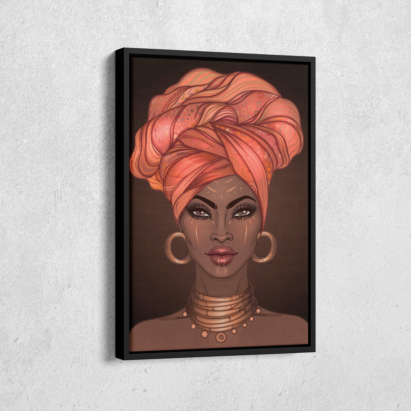 African American Woman with Glossy Lips & Turban - Canvas Wall Art