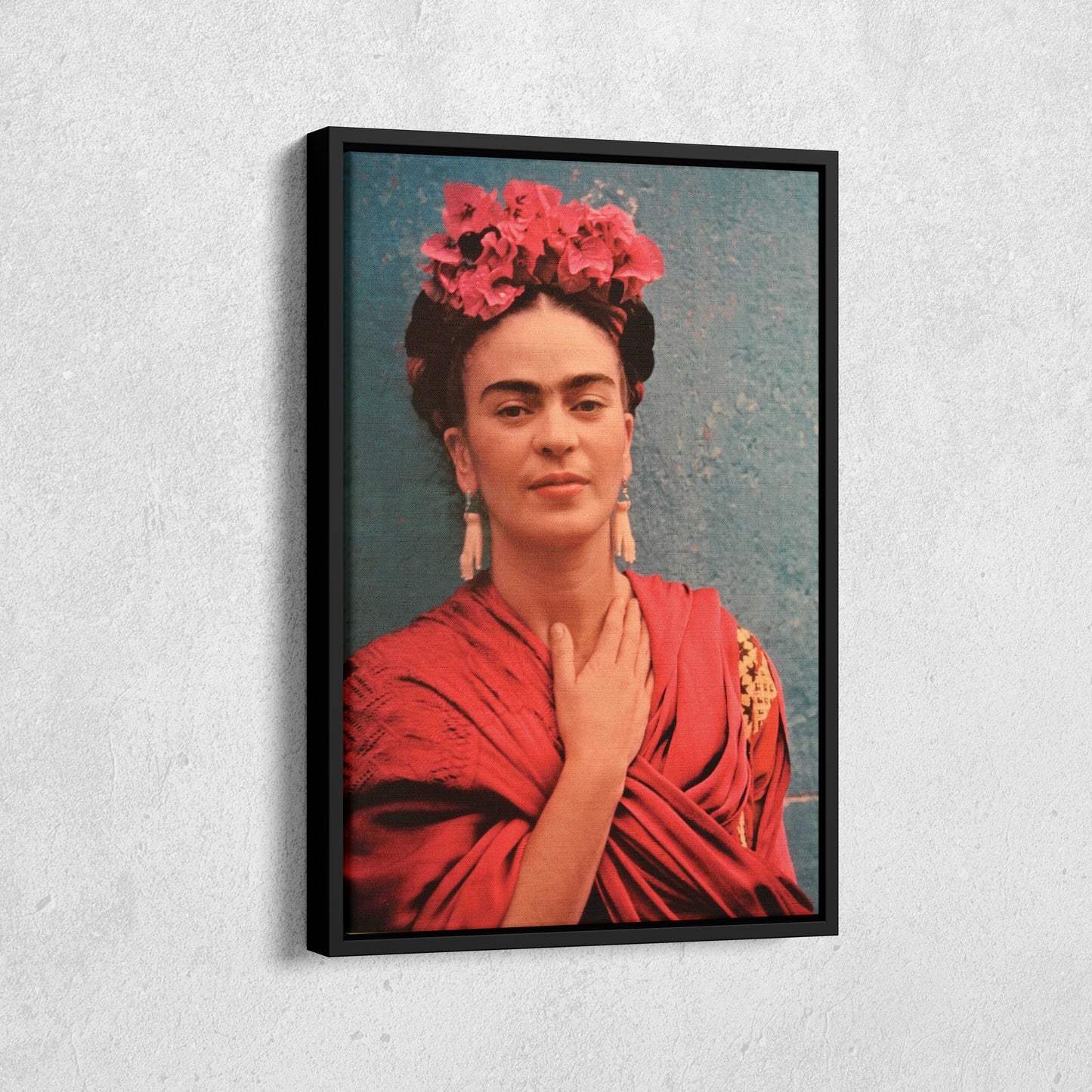 Frida Kahlo Red Dress Canvas Wall Art – Vibrant Painter's Portrait