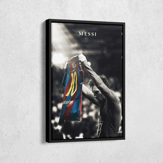 Lionel Messi Iconic Celebration Canvas Wall Art – Football Star Poster