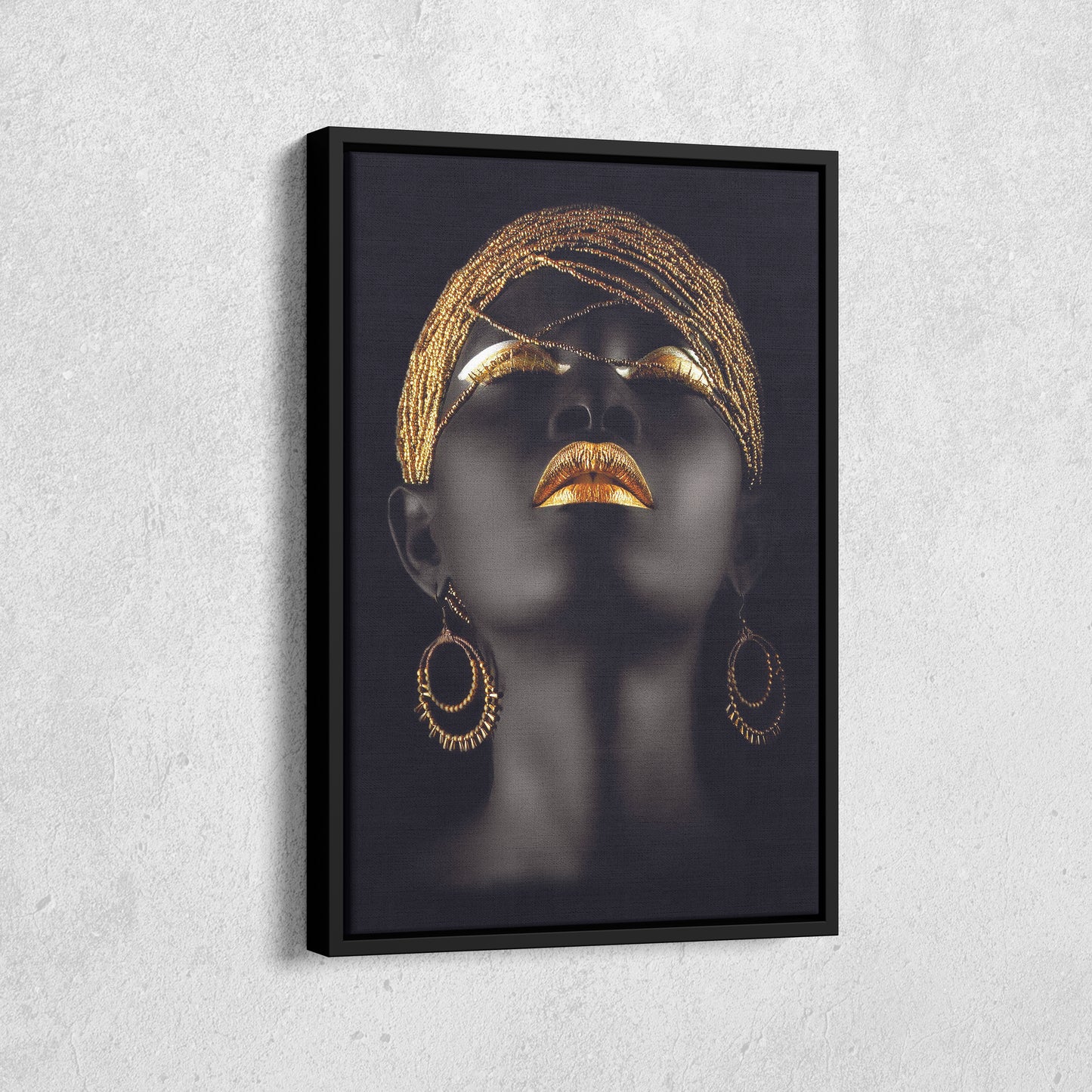 Beautiful African Woman with Golden Hair & Lips - Canvas Wall Art Decor