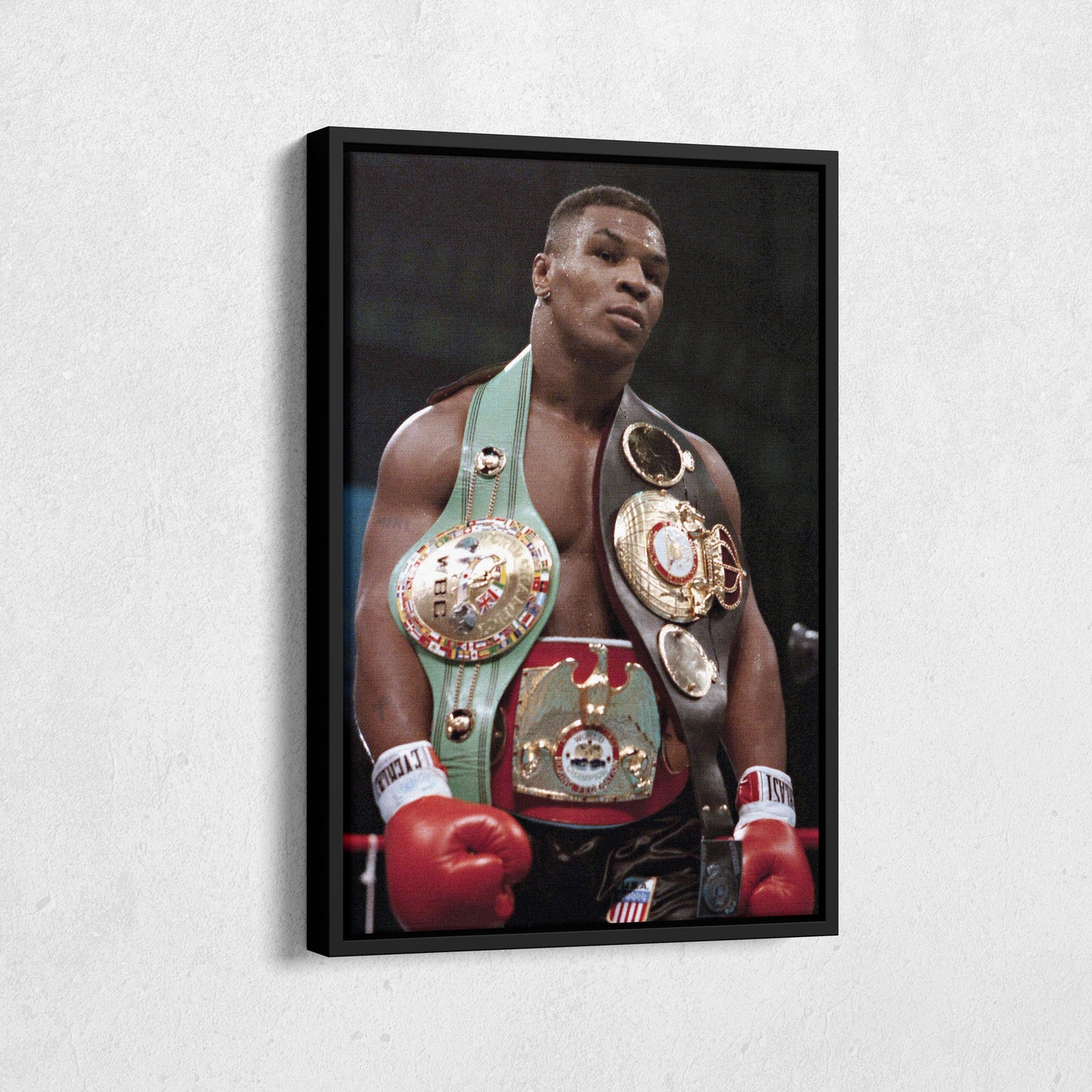 Mike Tyson with Belts Canvas Wall Art – Boxing Champion Home Decor
