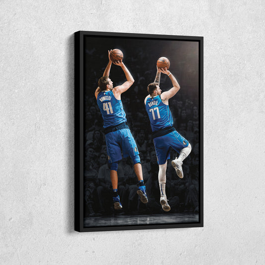 Luka Doncic and Dirk Nowitzki Canvas Art - Dallas Mavericks NBA Decor