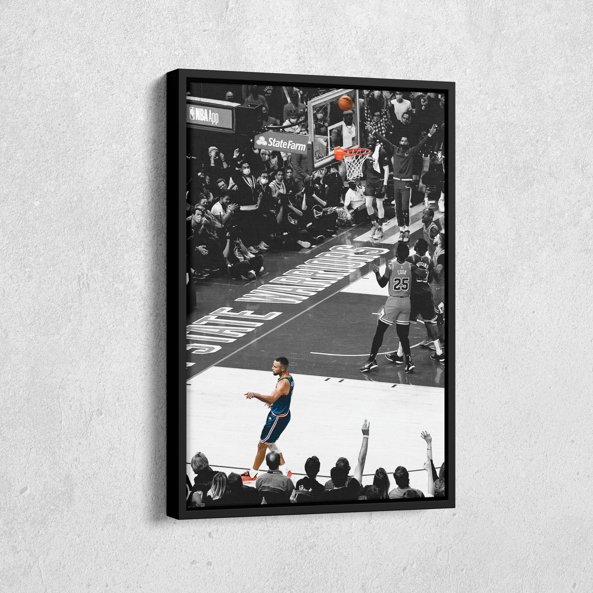 Stephen Curry No-Look Shot Canvas Art - NBA Golden State Warriors Decor