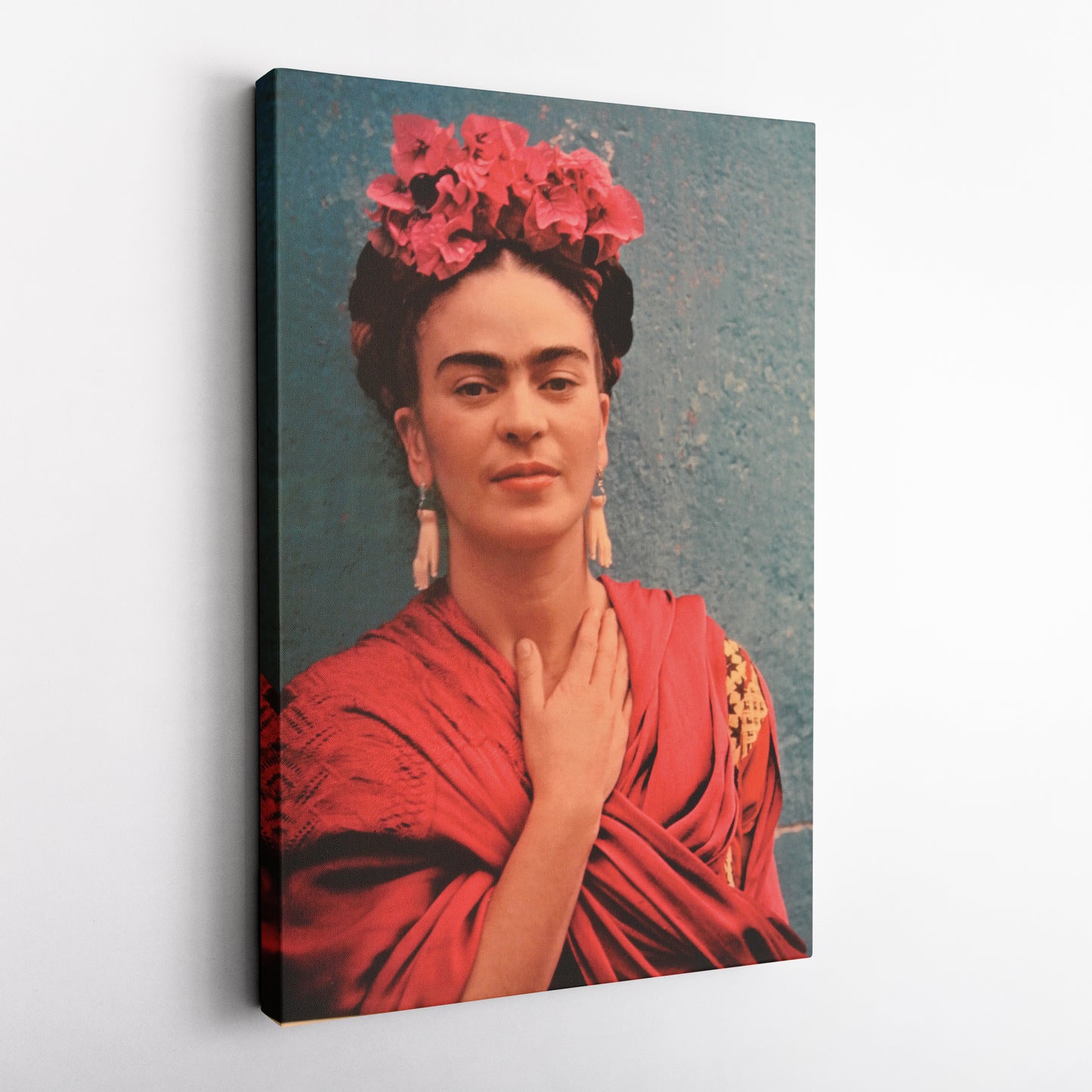 Frida Kahlo Red Dress Canvas Wall Art – Vibrant Painter's Portrait