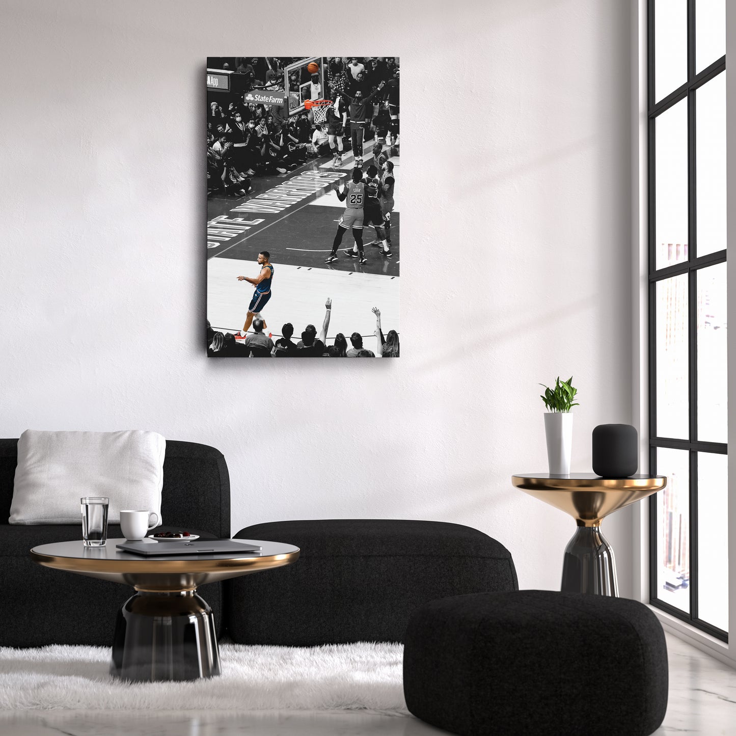 Stephen Curry No-Look Shot Canvas Art - NBA Golden State Warriors Decor