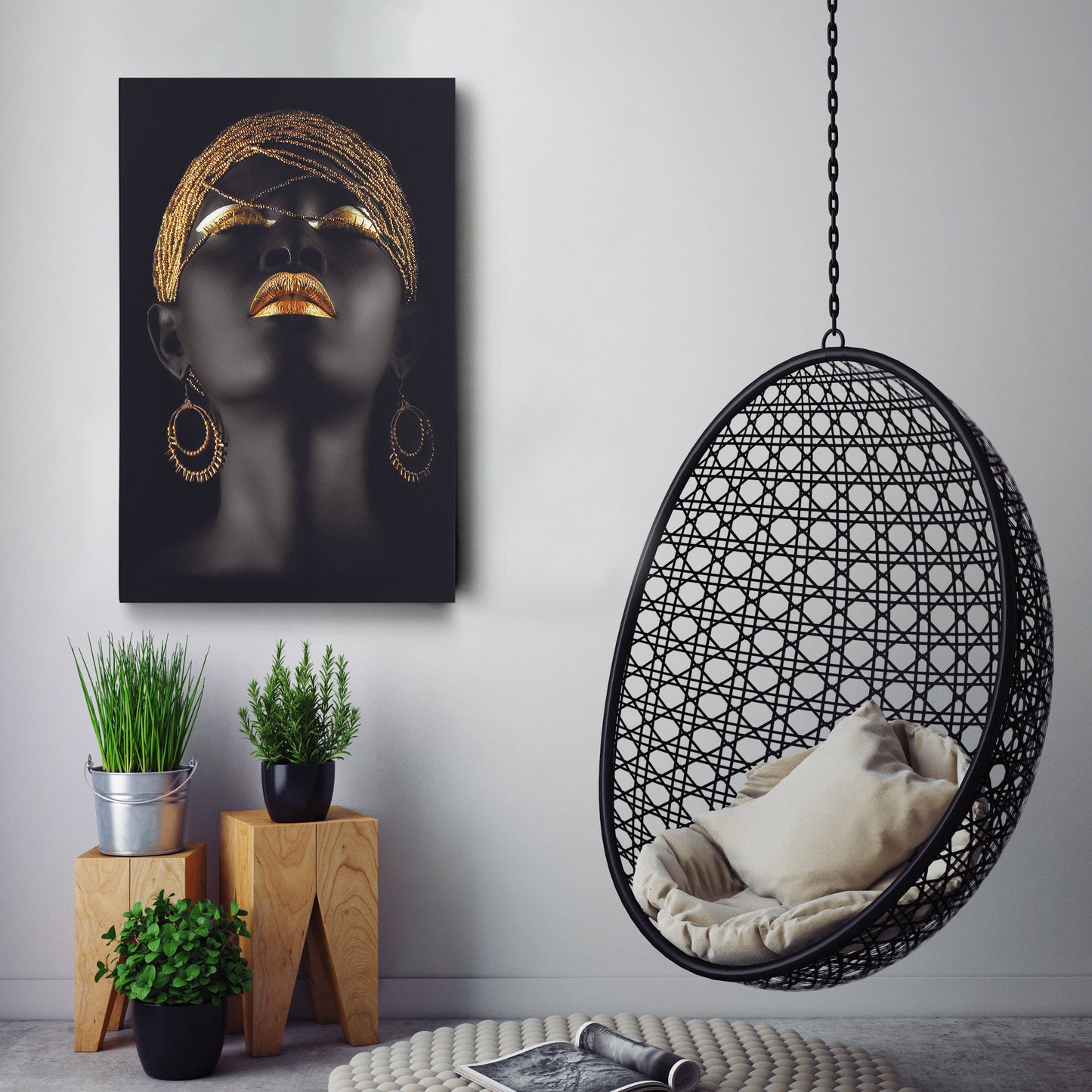 Beautiful African Woman with Golden Hair & Lips - Canvas Wall Art Decor