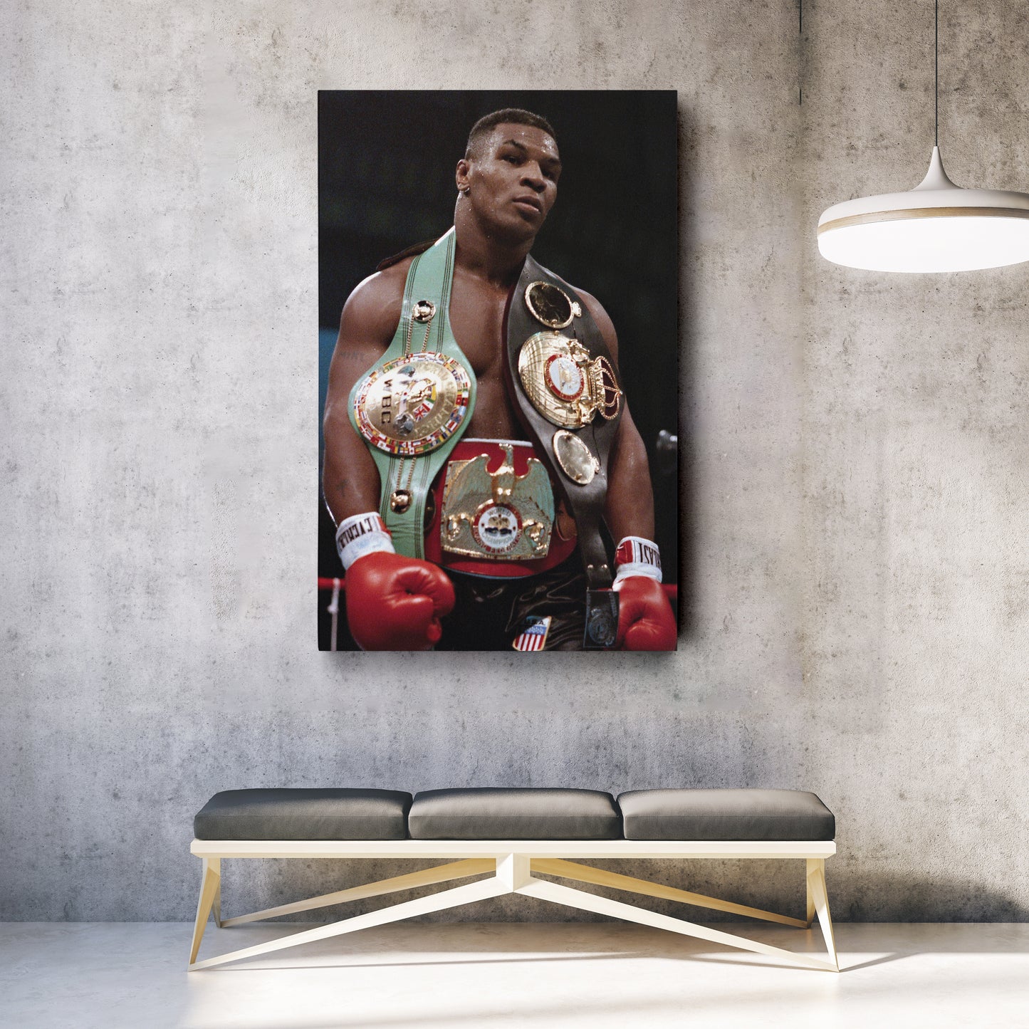 Mike Tyson with Belts Canvas Wall Art – Boxing Champion Home Decor