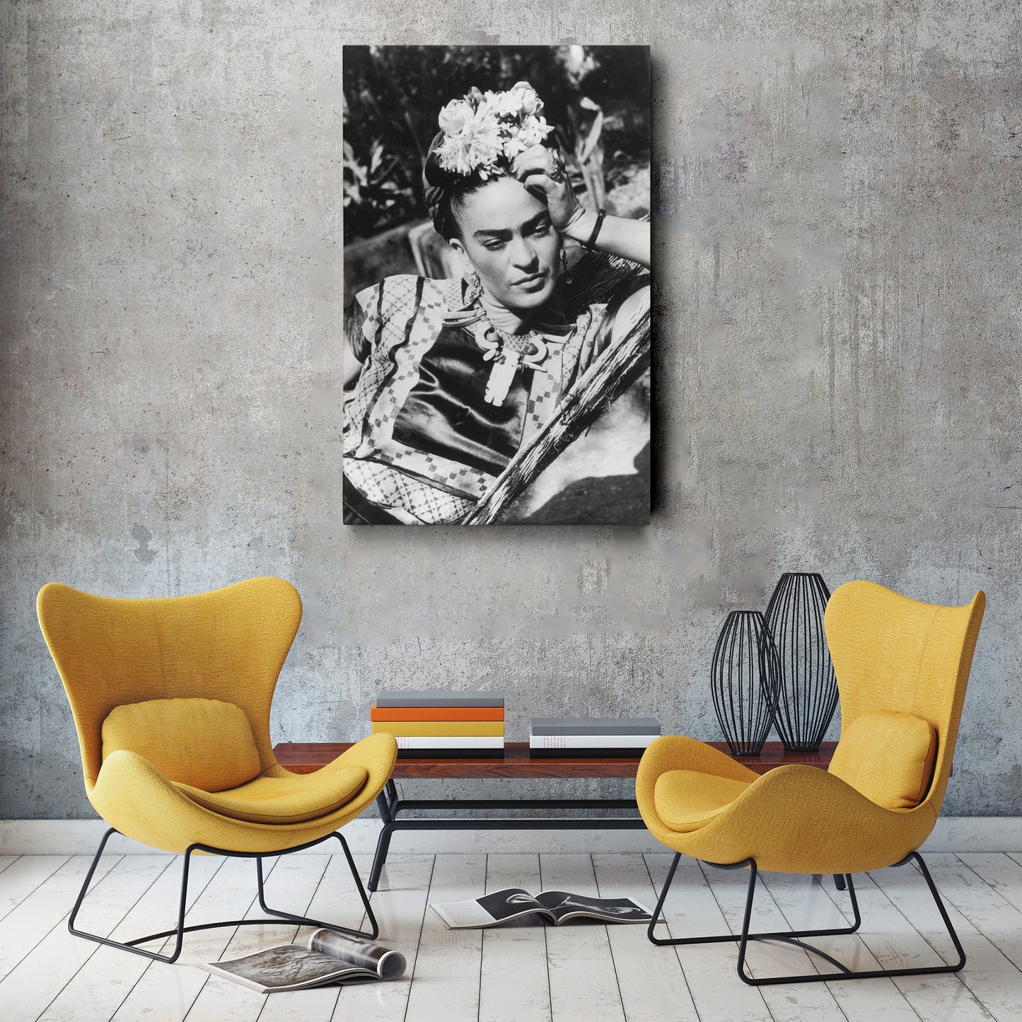 Frida Kahlo Black and White Canvas Wall Art – Iconic Art Print