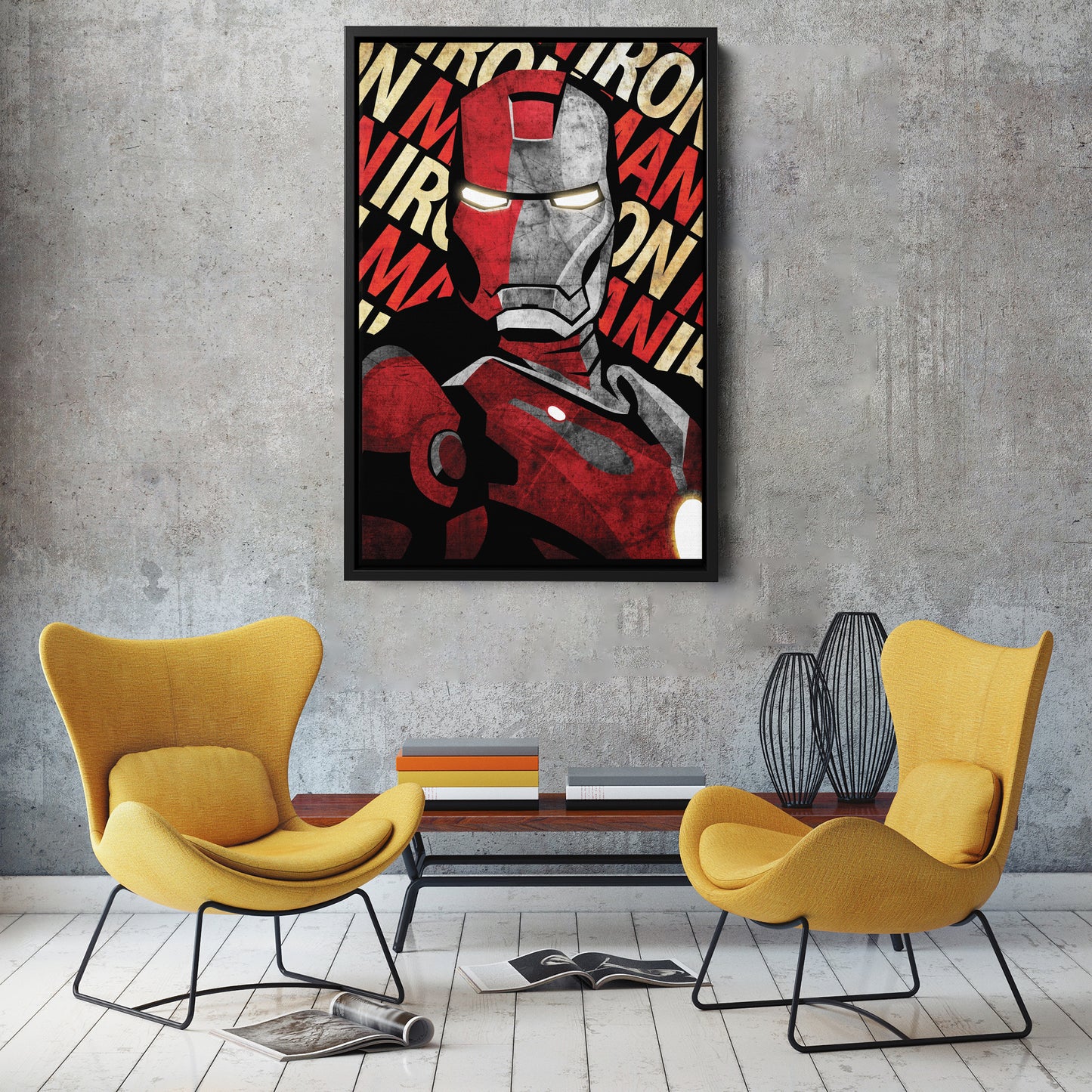 Iron Man Marvel with Background Text - Canvas Wall Art Decor