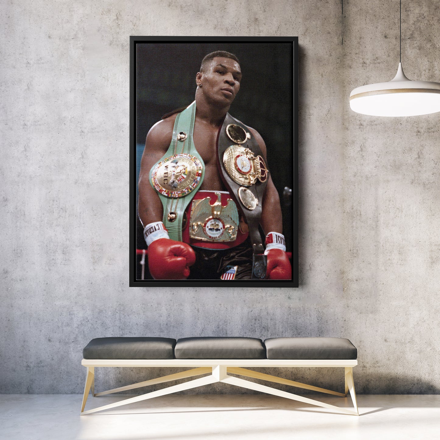 Mike Tyson with Belts Canvas Wall Art – Boxing Champion Home Decor