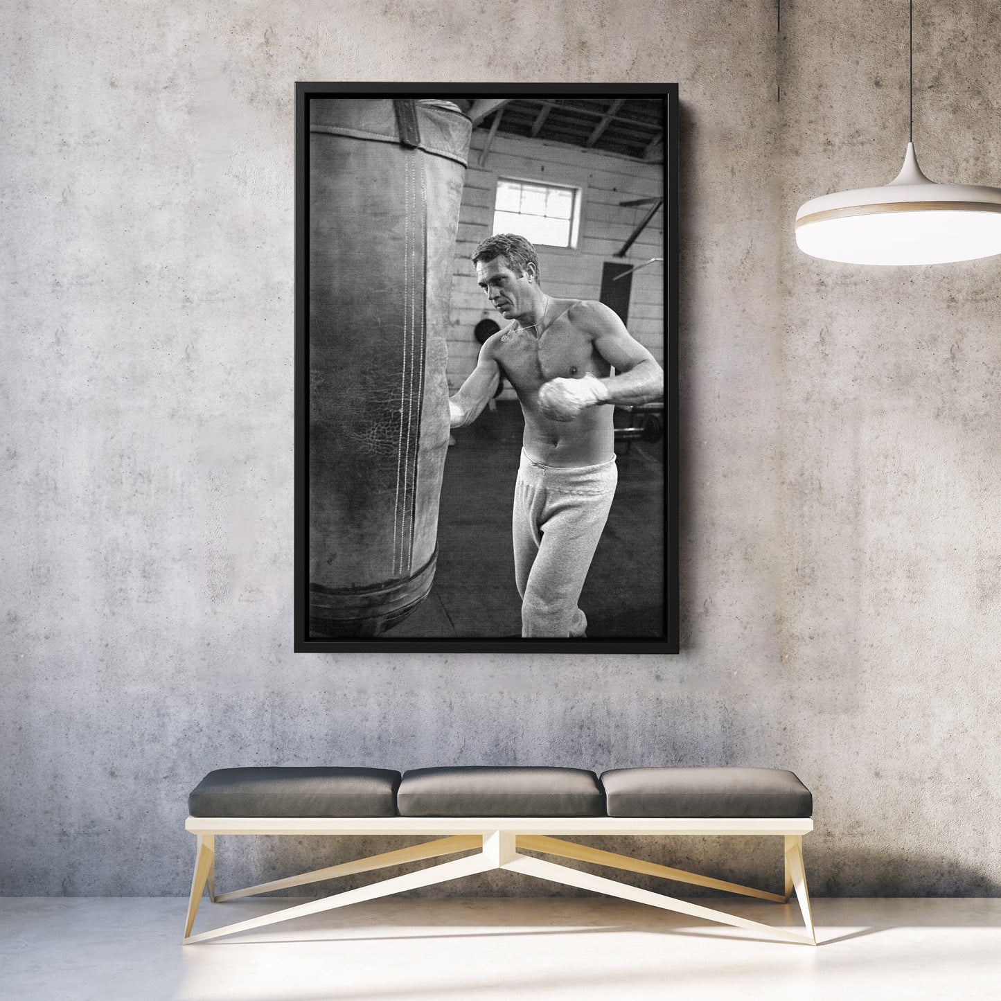 Steve McQueen Boxing Canvas Art – Black and White Training Moment Decor