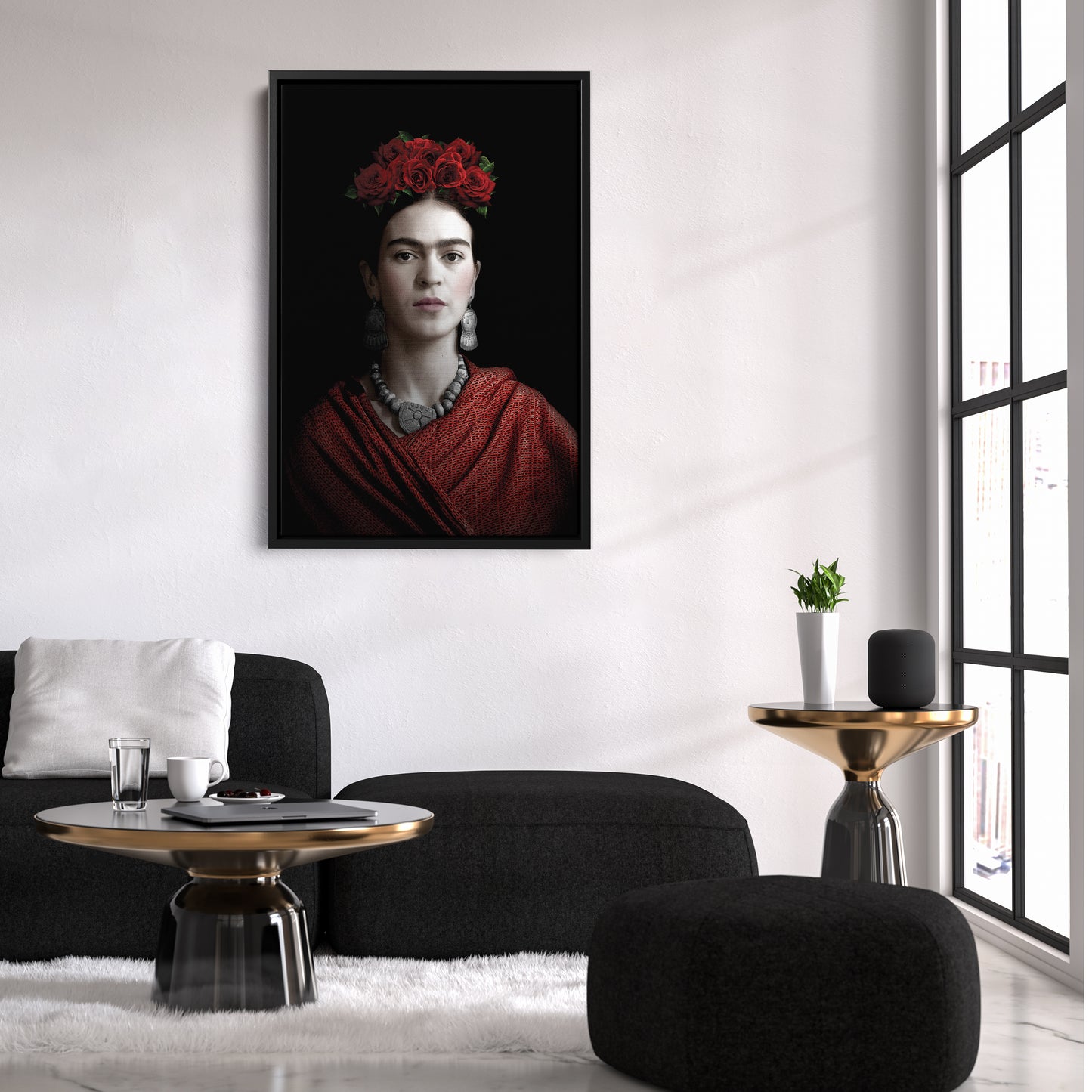 Frida Kahlo Beauty Flower Canvas Wall Art – Artistic Portrait Print