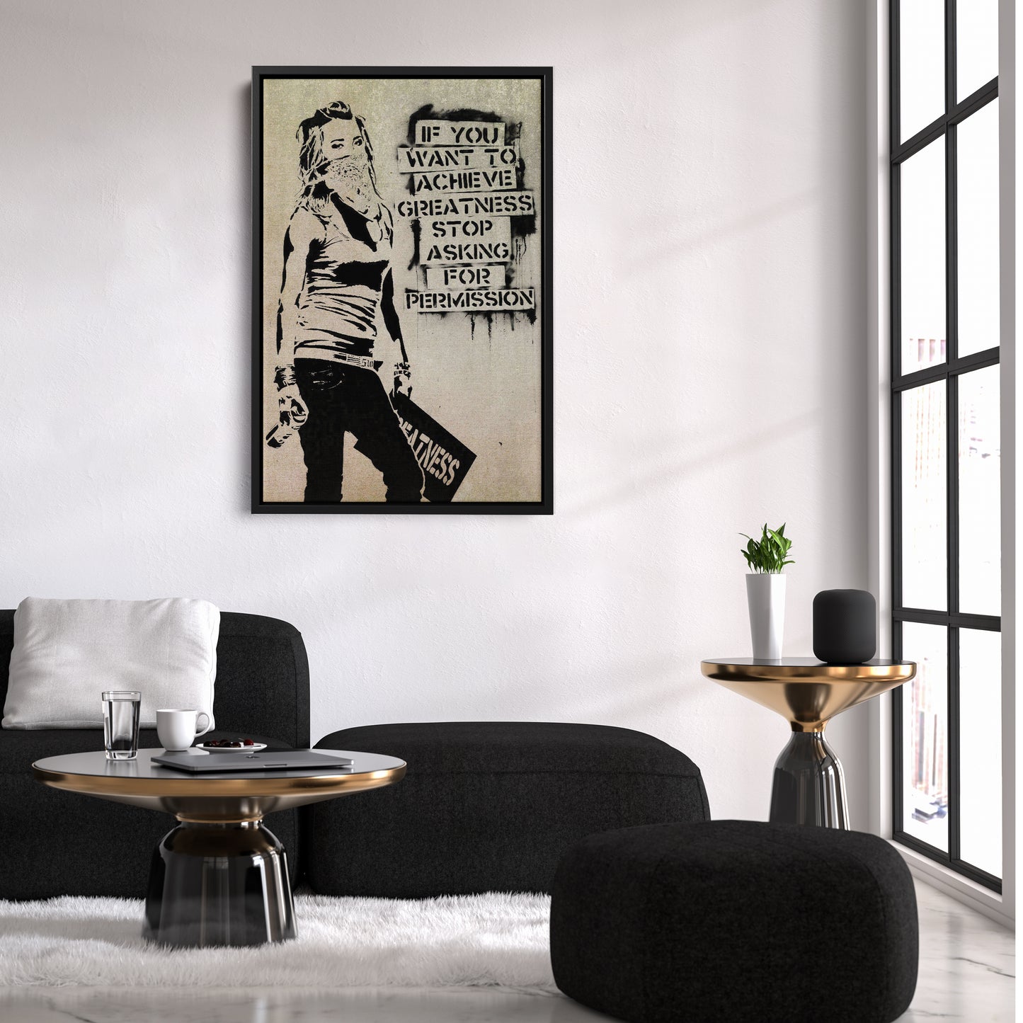 Banksy 'Girl with Quote' Canvas Print - Framed Wall Art
