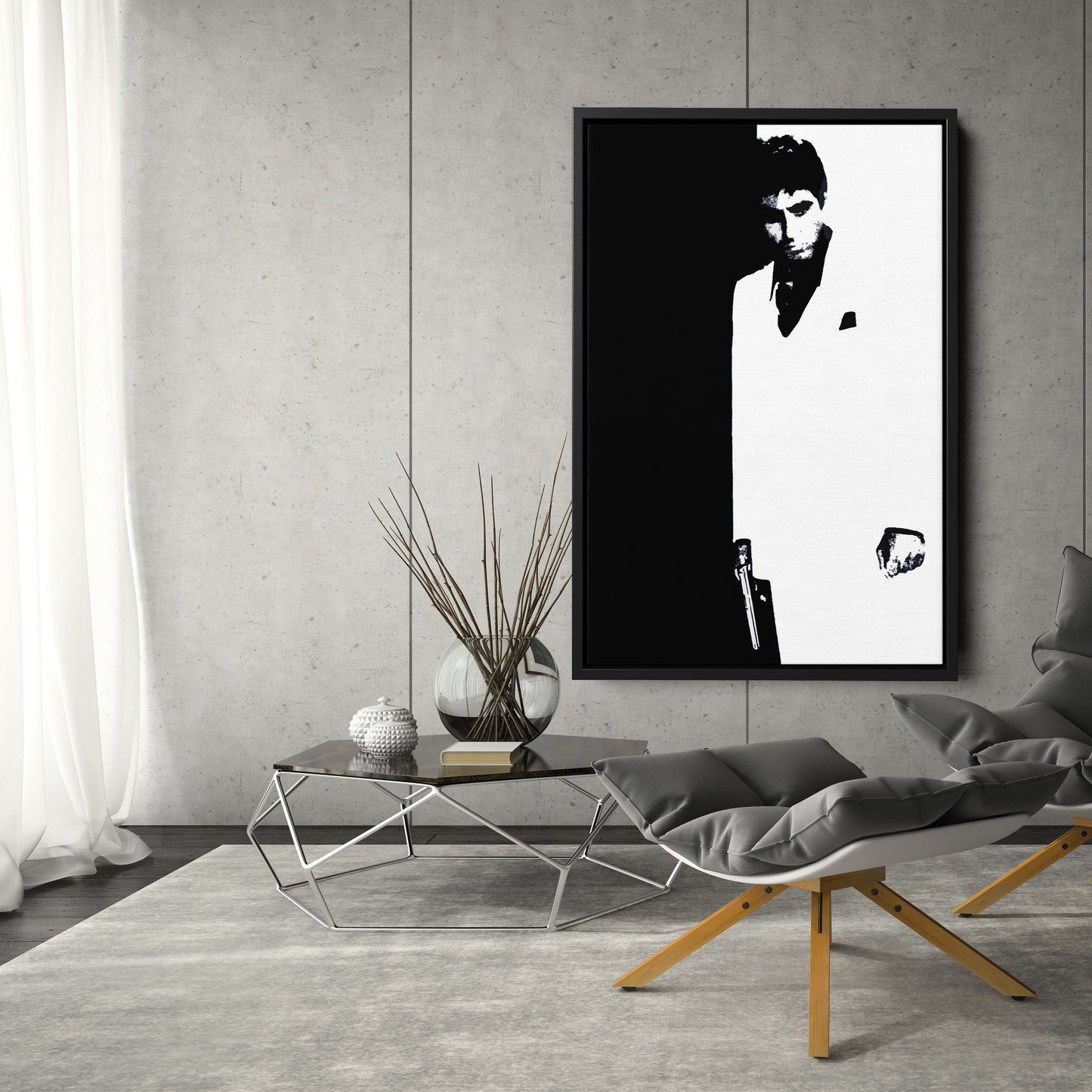 Scarface Al Pacino Black and White Canvas Art – Gangster Film Legend Decor