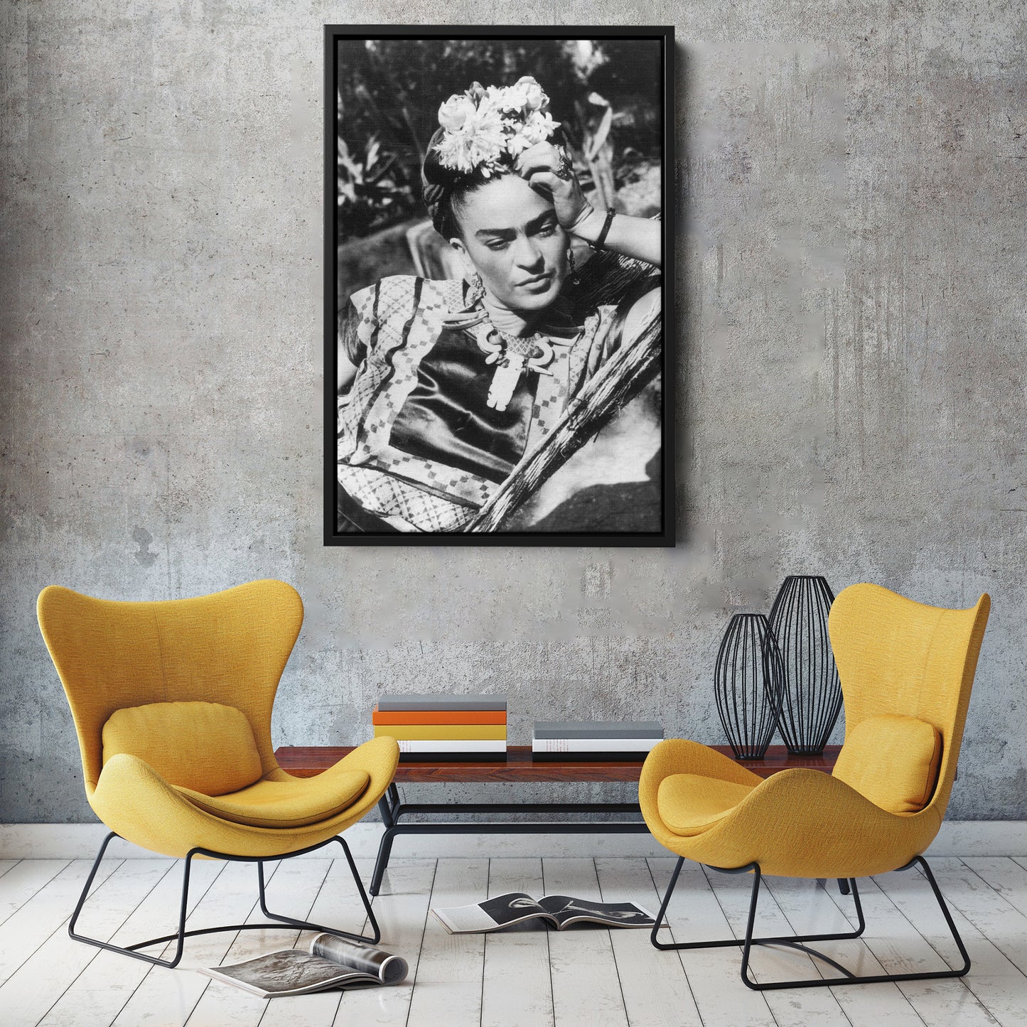 Frida Kahlo Black and White Canvas Wall Art – Iconic Art Print