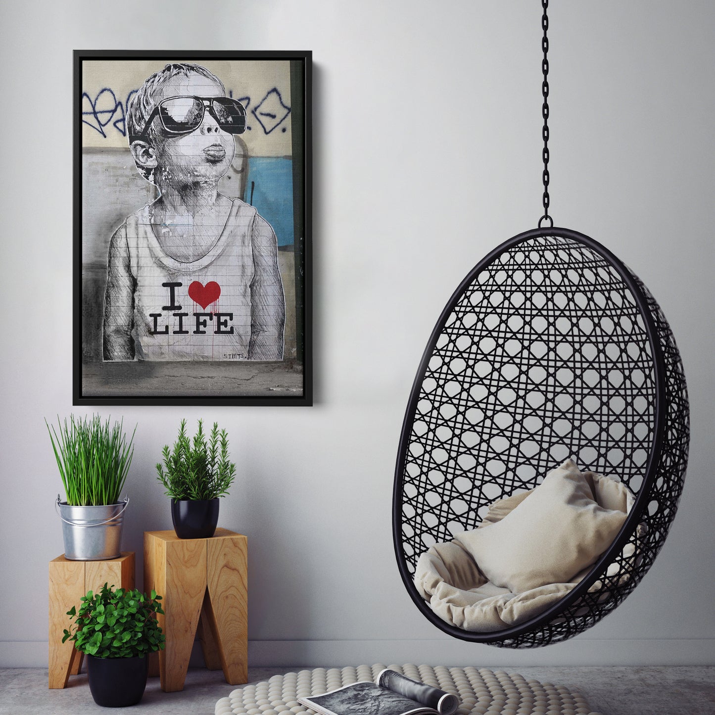 Banksy 'I Love Life' Canvas Print - Framed Wall Art