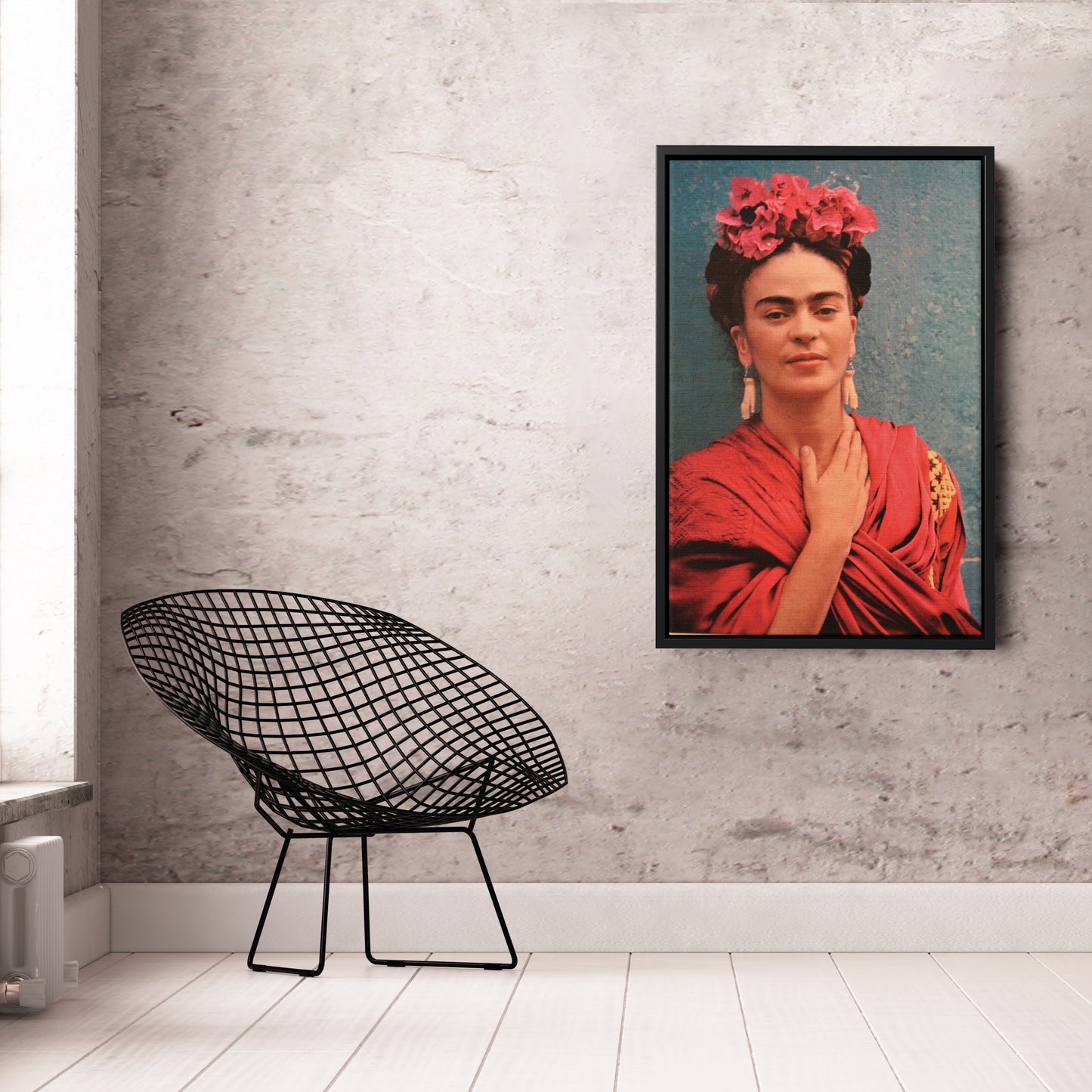 Frida Kahlo Red Dress Canvas Wall Art – Vibrant Painter's Portrait