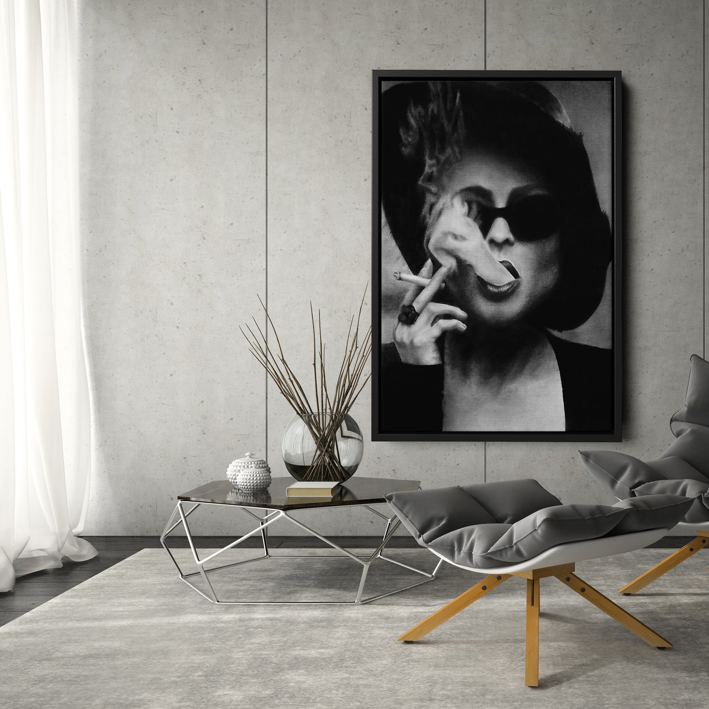 Fight Club Marla Singer Smoking Canvas Wall Art – Movie Scene Poster